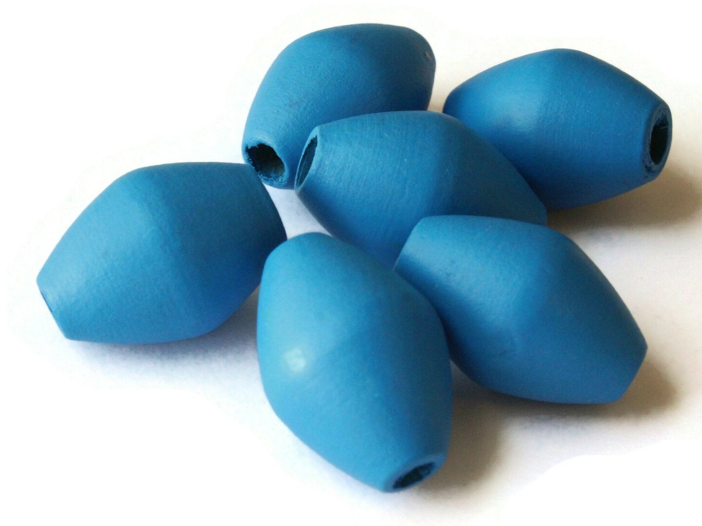 6 29mm Blue Wooden Bicone Beads