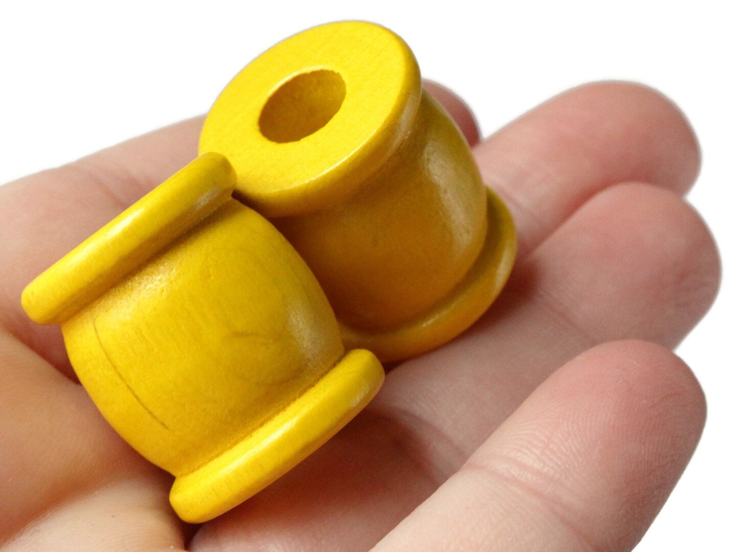 5 22mm Vintage Yellow Wooden Drum Beads Spool Beads