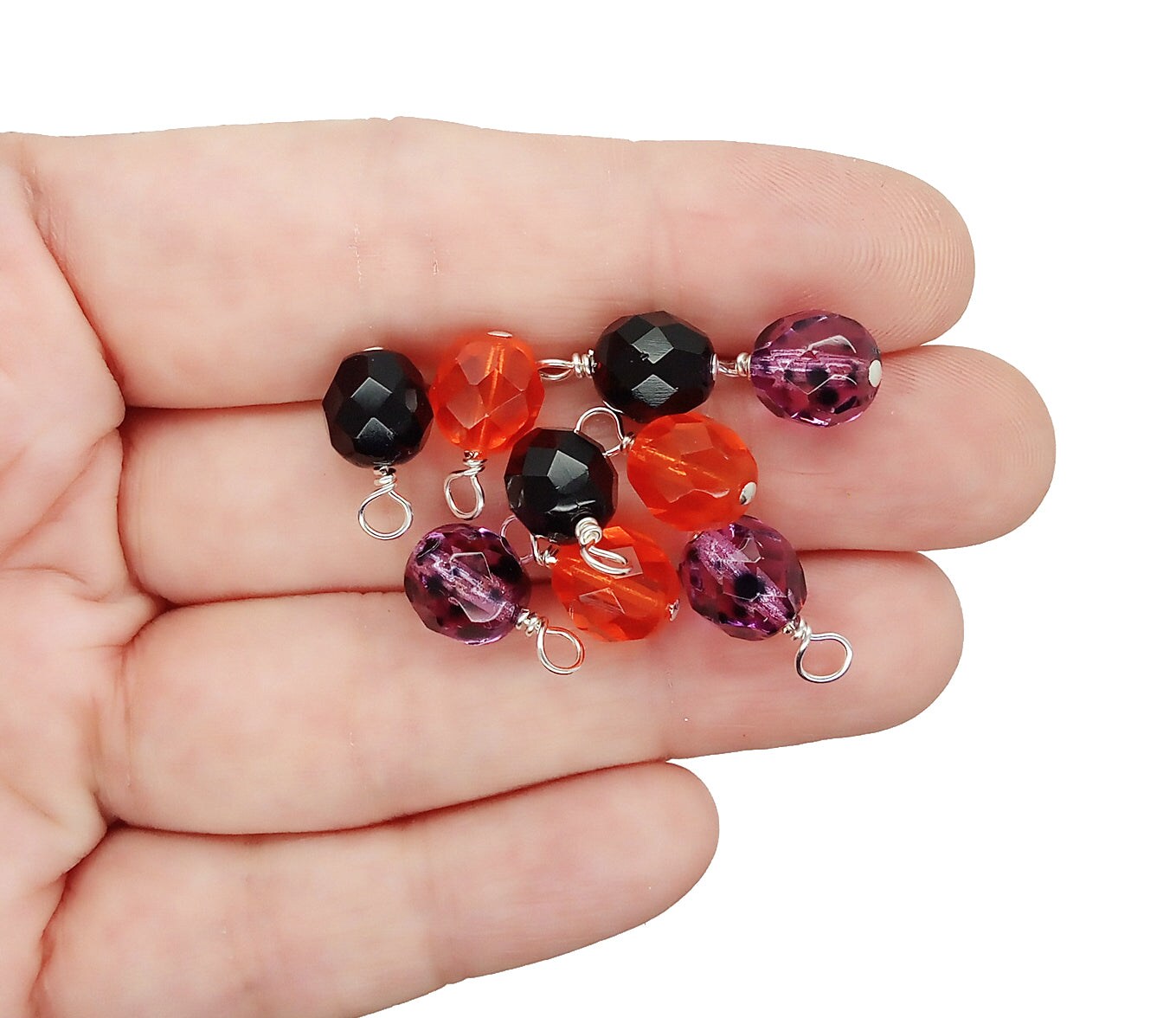 Orange Black and Purple Bead Dangles for Halloween Jewelry, 10 pieces, Adorabilities