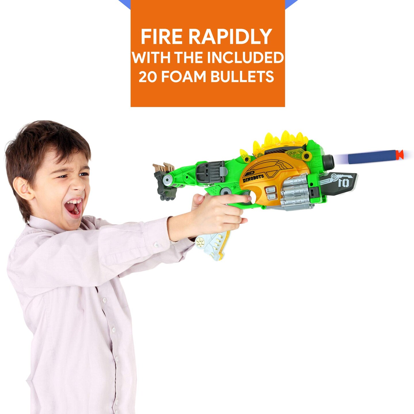 Big Mo's Toys Kids Gun - Soft Foam Bullet Kid Gift Dinosaur Transforms Shot Gun - 1 Gun and 20 Bullets