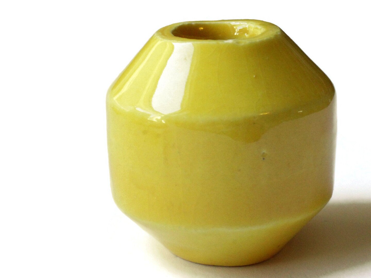 38mm Yellow Banded Round Bead Vintage Macrame Ceramic Porcelain Bead