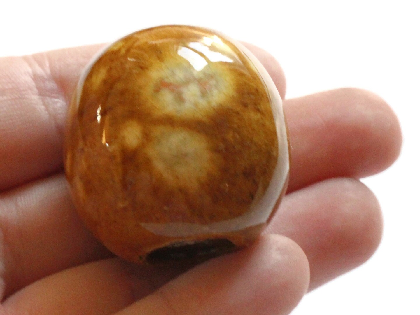 32mm Brown Spotted Round Bead Vintage Macrame Ceramic Porcelain Bead