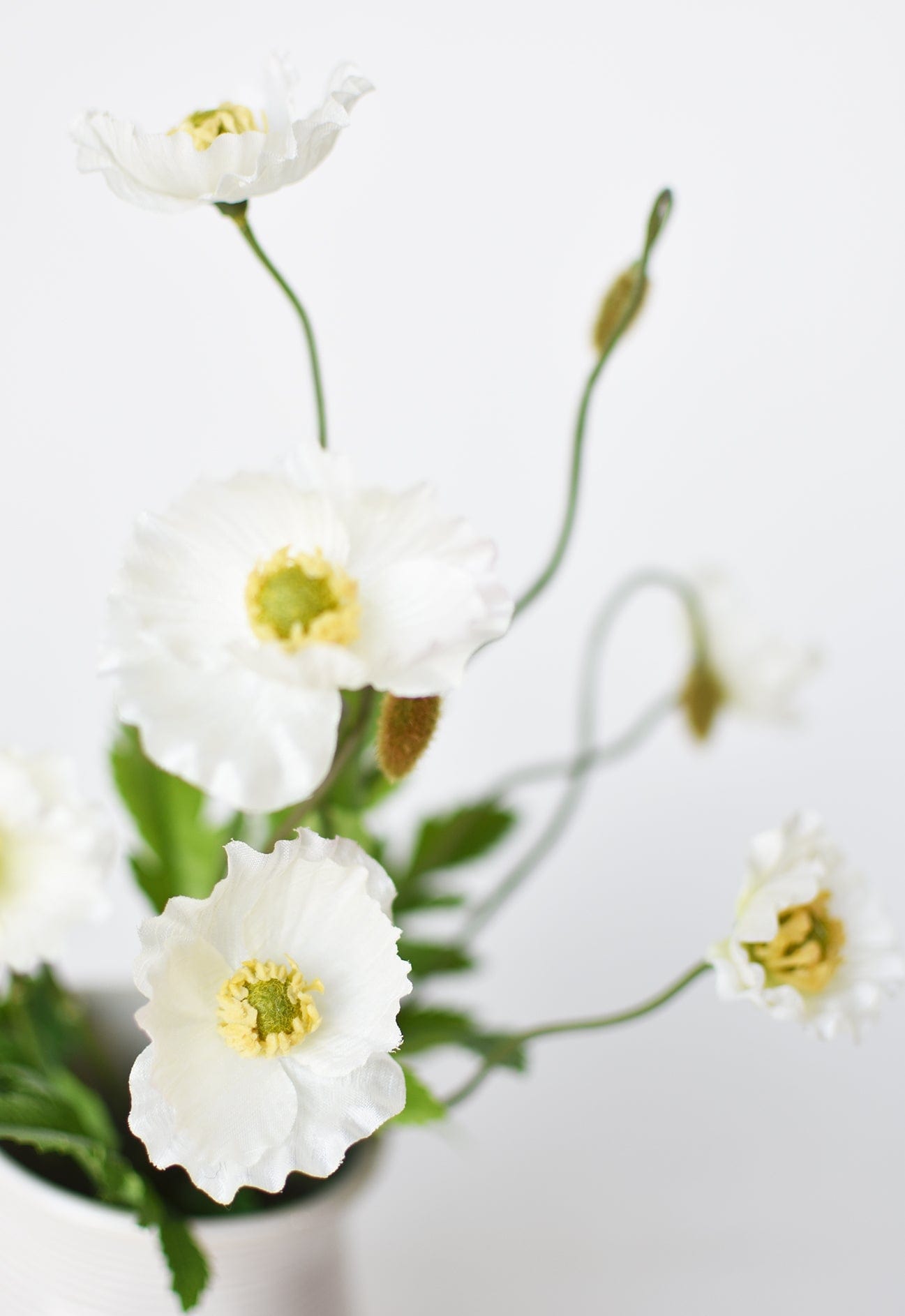 15&#x22; Faux Poppy Stem White Bush