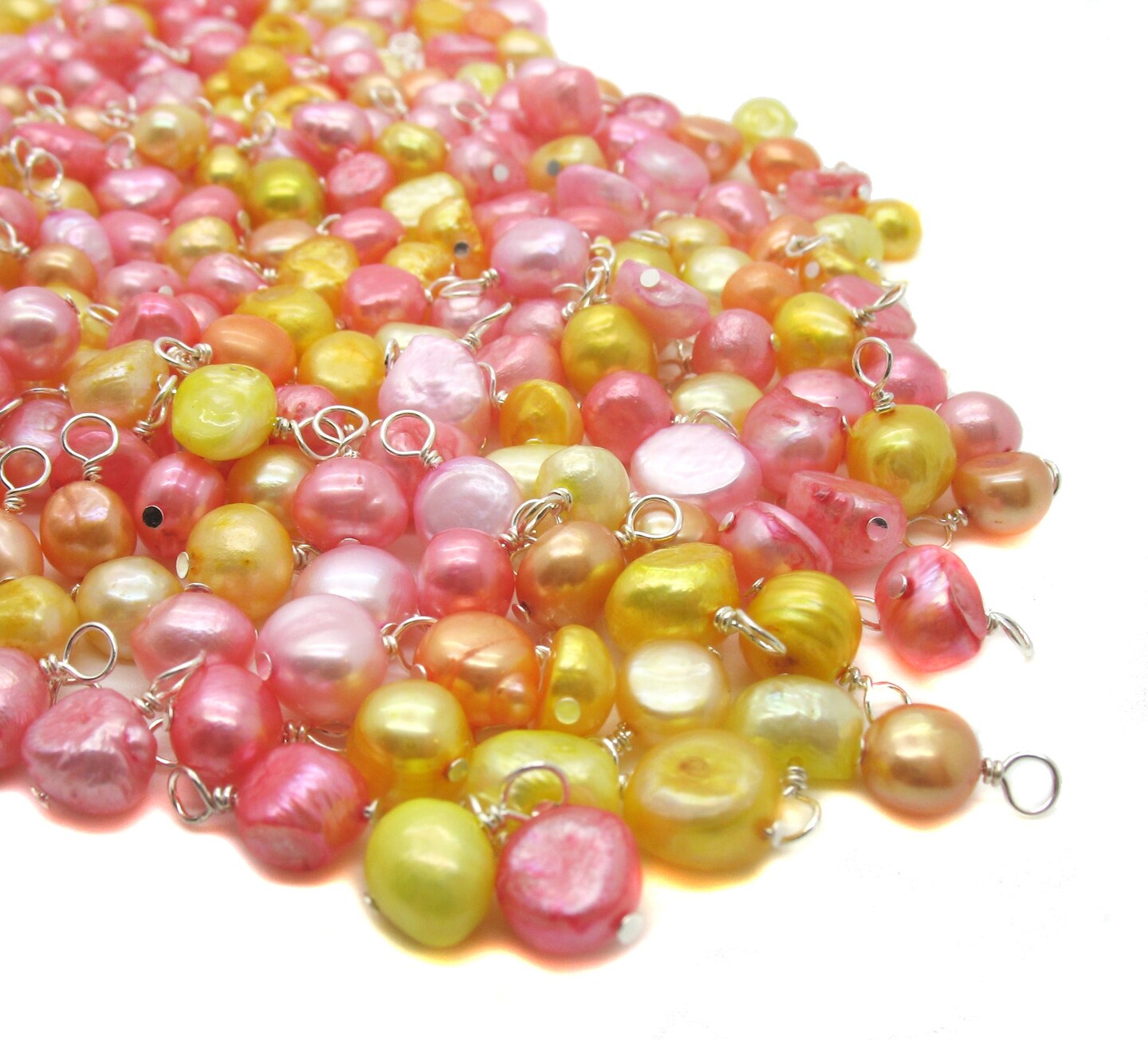 Pink Orange and Yellow Freshwater Pearl Charms, 20 piece Mix, Adorabilities