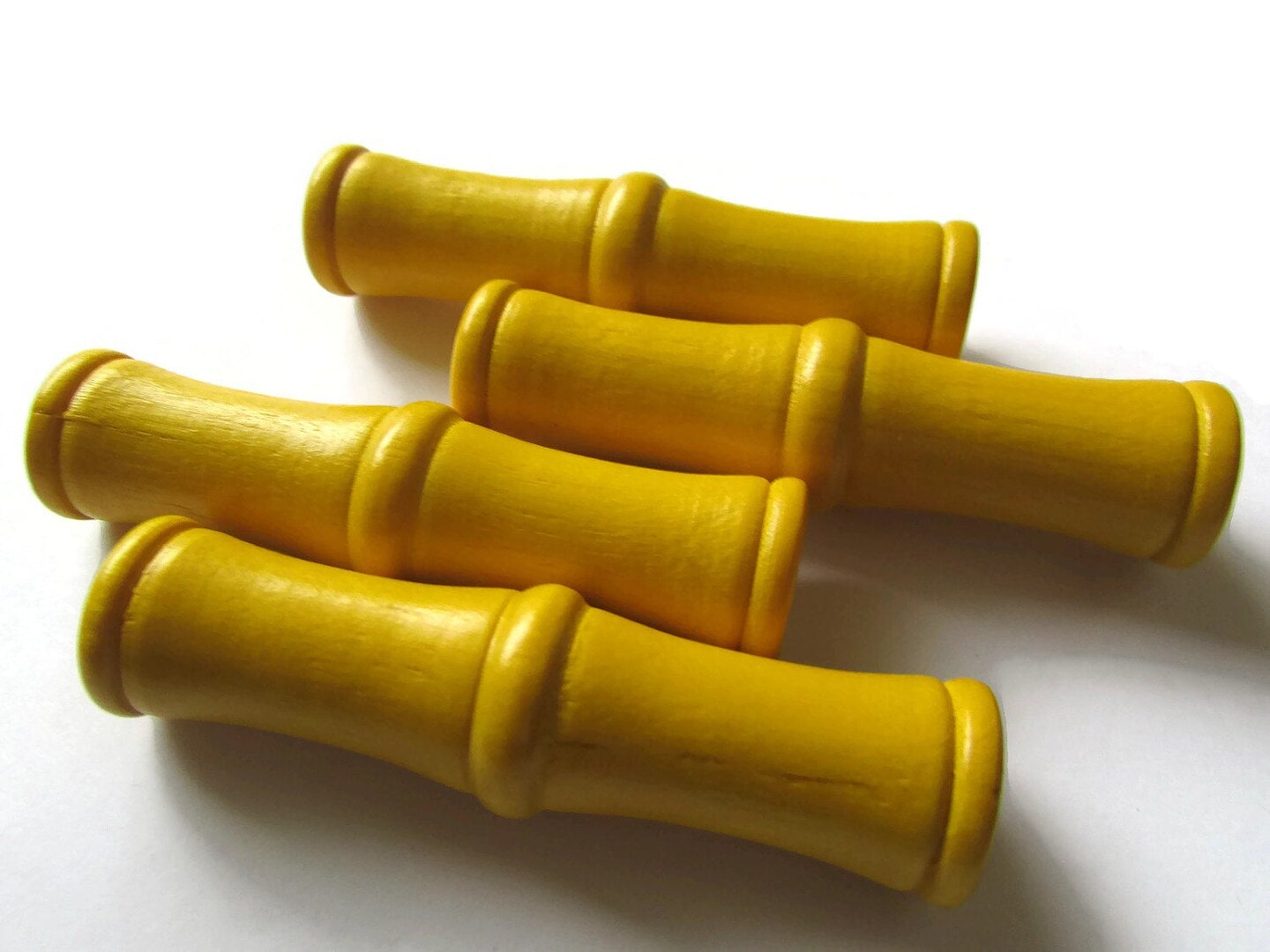 4 60mm Vintage Yellow Wood Tube Beads - Large Hole Macrame Beads