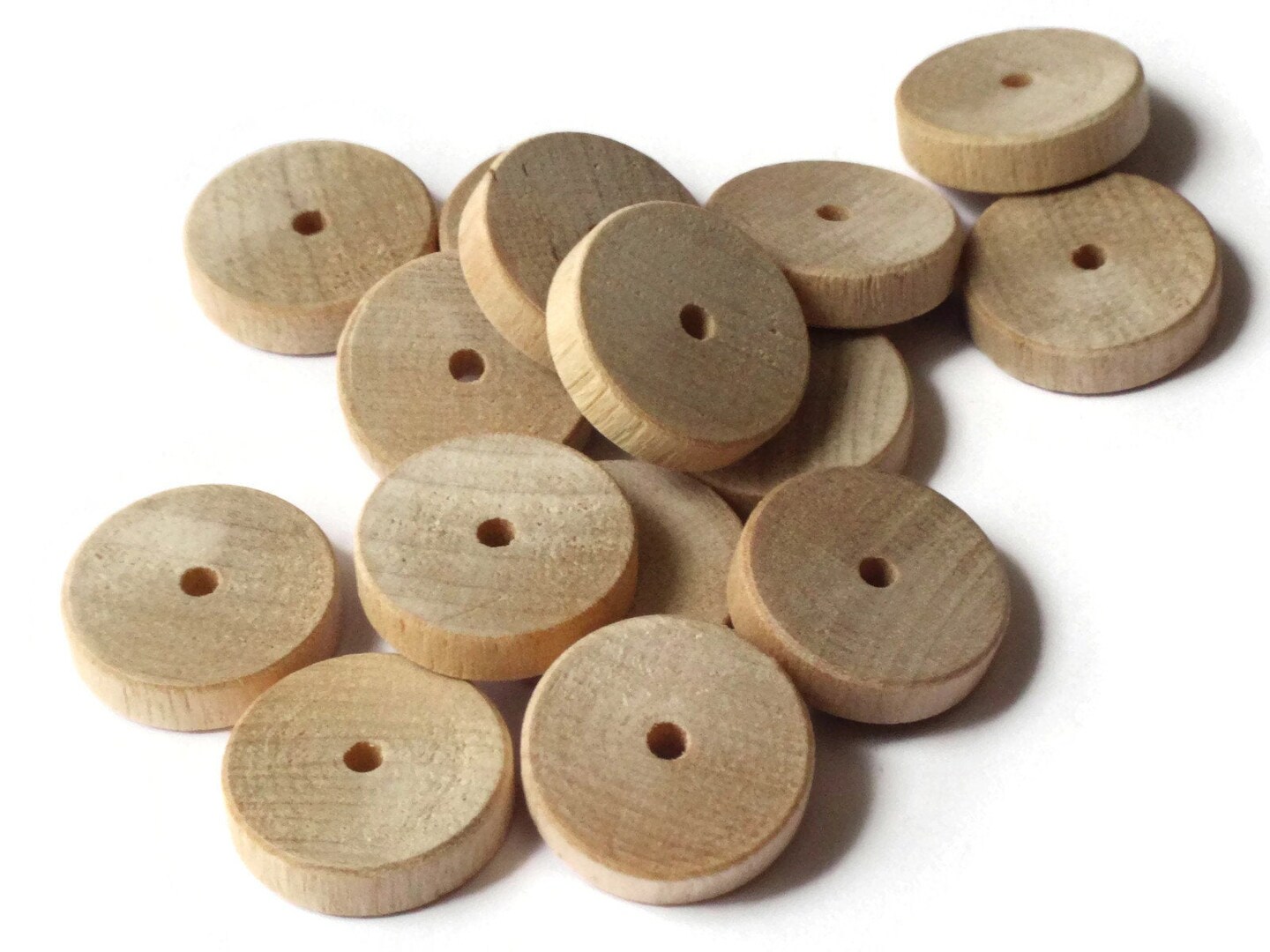16 19mm Raw Wood Wheel Beads Wooden Disc Beads Light Brown Saucer Beads