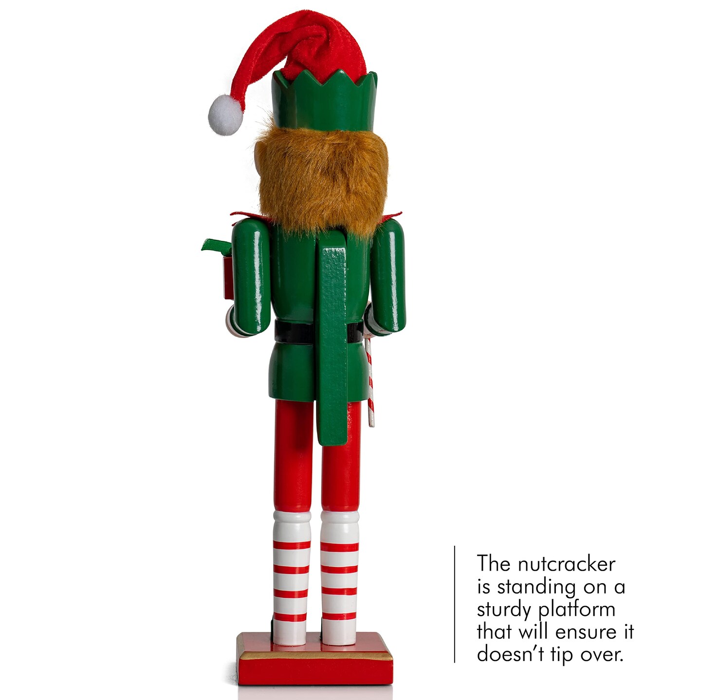 Ornativity Christmas Elf Holiday Nutcracker &#x2013; Red and Green Wooden Elf with Candy Cane and Gift Box Xmas Themed Holiday Nut Cracker Doll Figure Toy Decorations