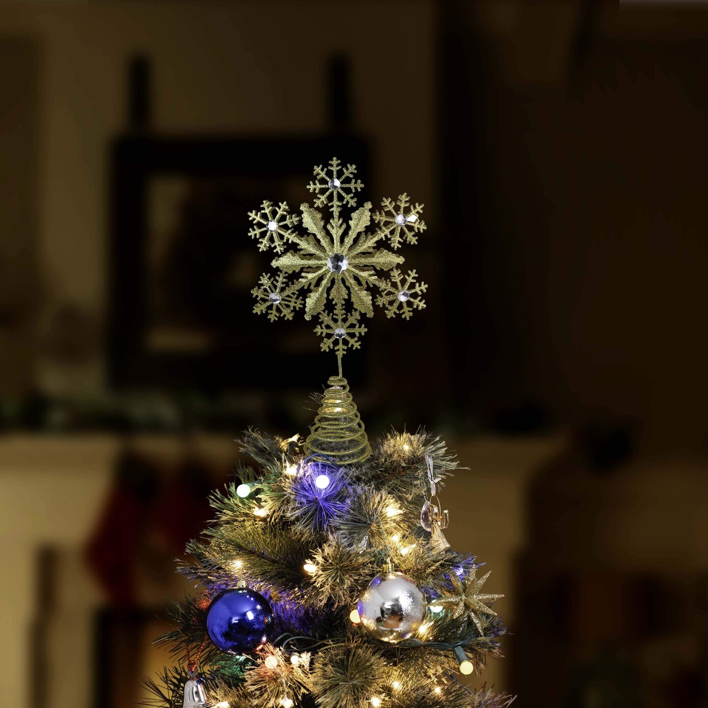 Ornativity Glitter Snowflake Tree Topper - Gold sparkling Gem Christmas Tree Decoration