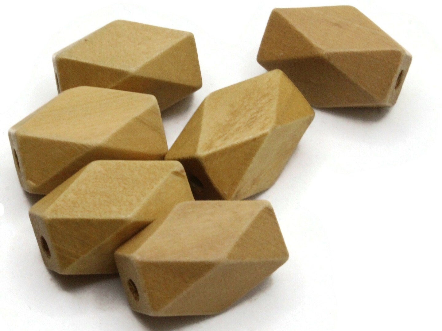 6 22mm Light Brown Large Hole Wood Vintage Macrame Rectangle Beads