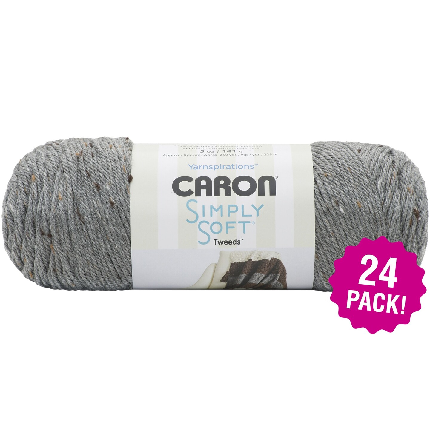 Multipack of 24 - Caron Simply Soft Tweeds Yarn-Gray Heather