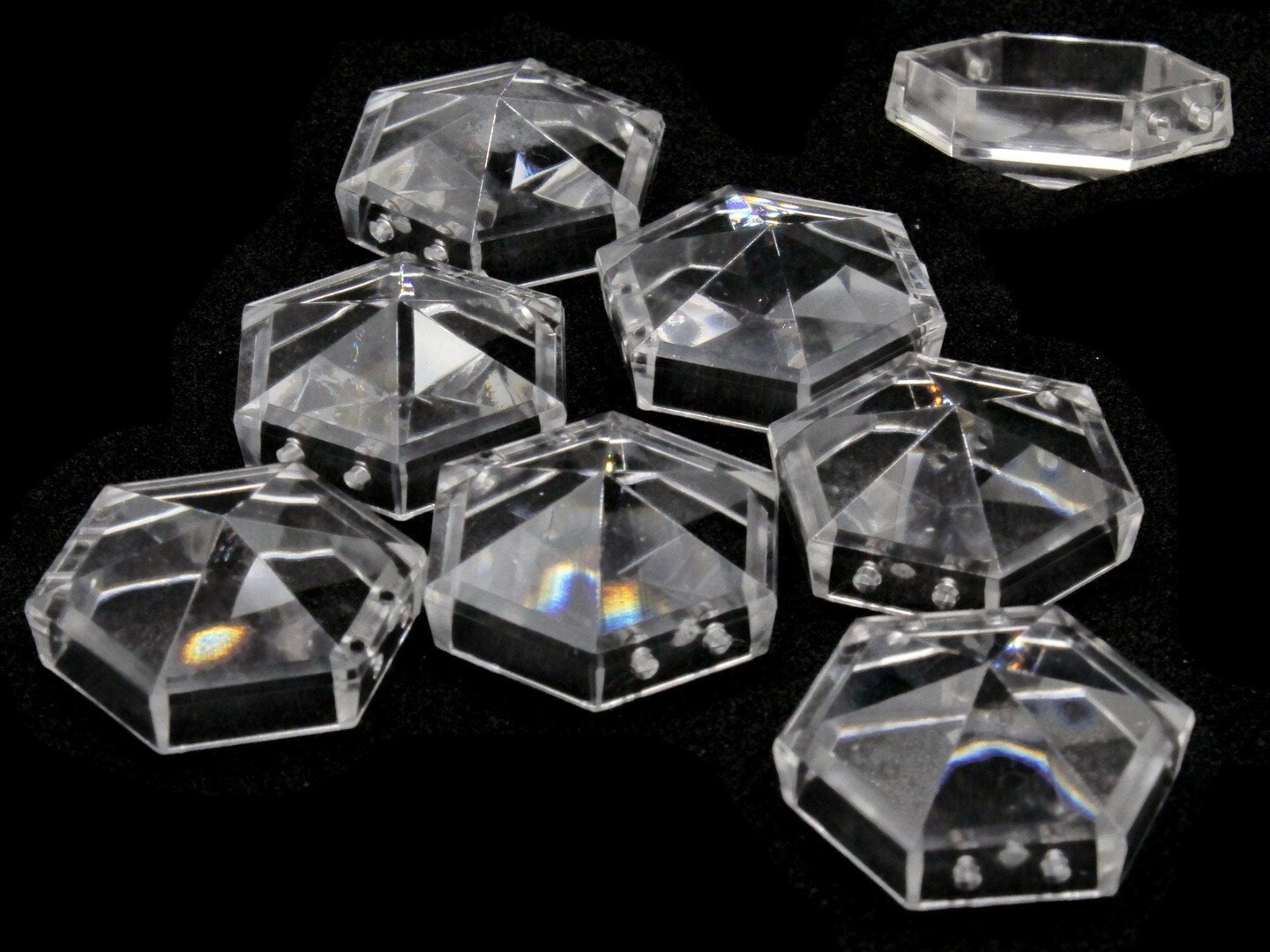 8 24mm Two Hole Clear Acrylic Double Drilled Plastic Hexagon Open Back Beads