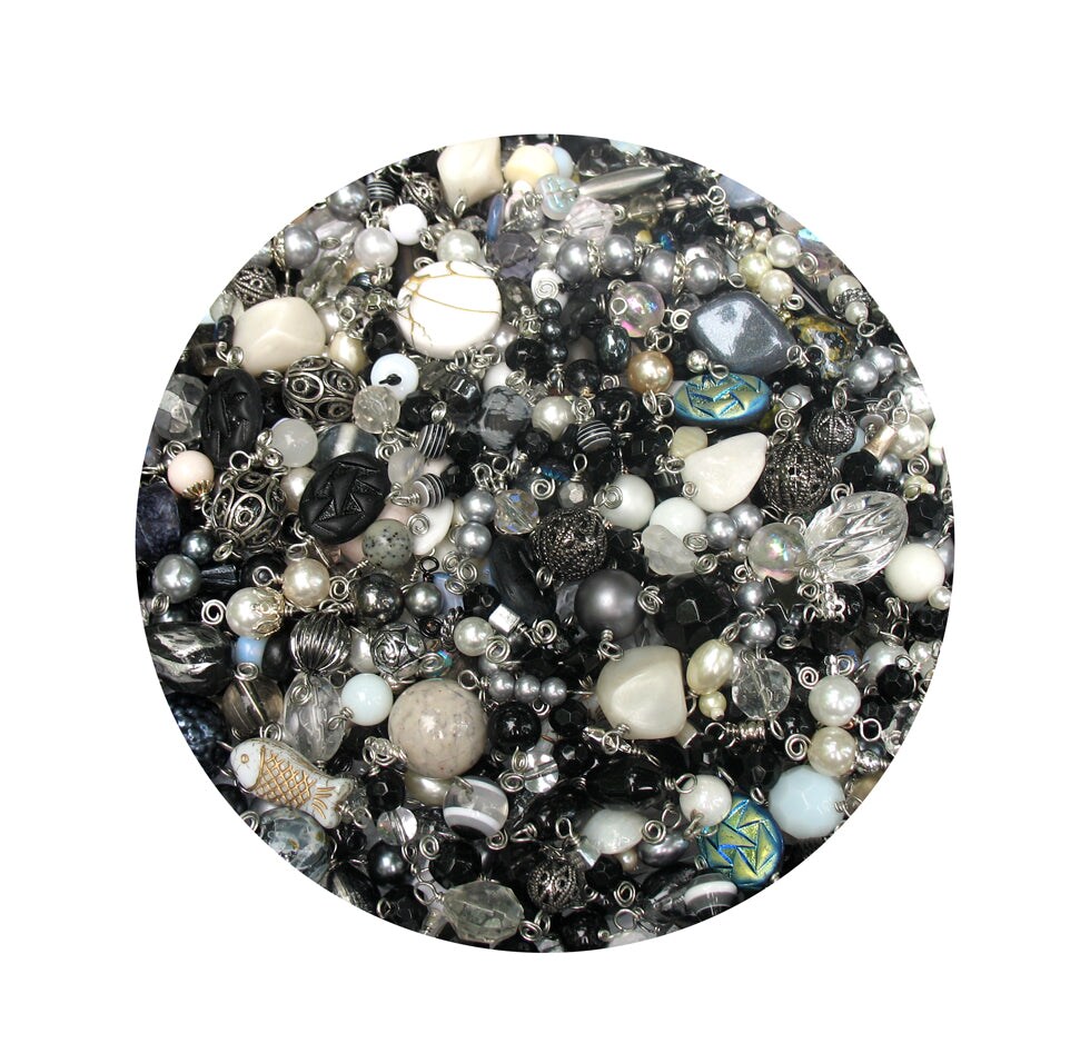 Black &#x26; White Bead Charms Grab Bag, Bulk Glass &#x26; Acrylic Dangle Charms, Adorabilities