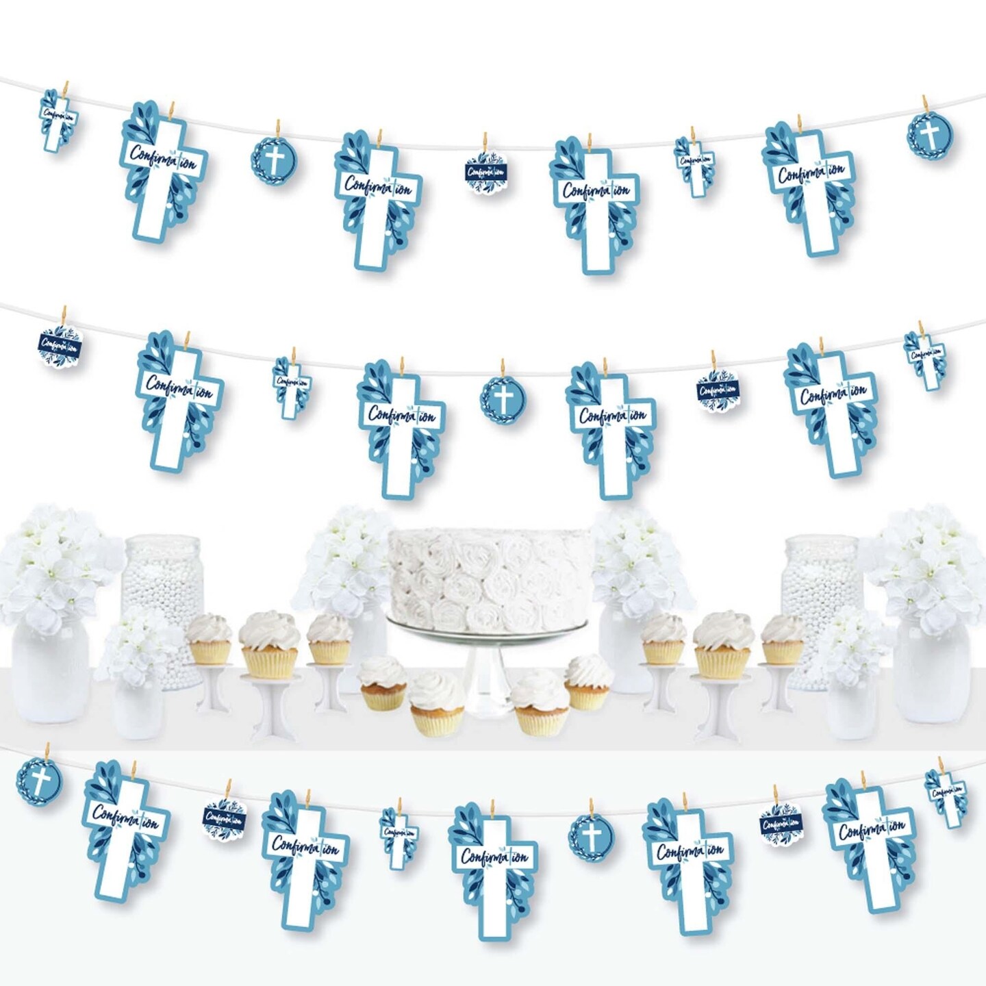 Big Dot of Happiness Confirmation Blue Elegant Cross Boy Religious Party DIY Decorations
