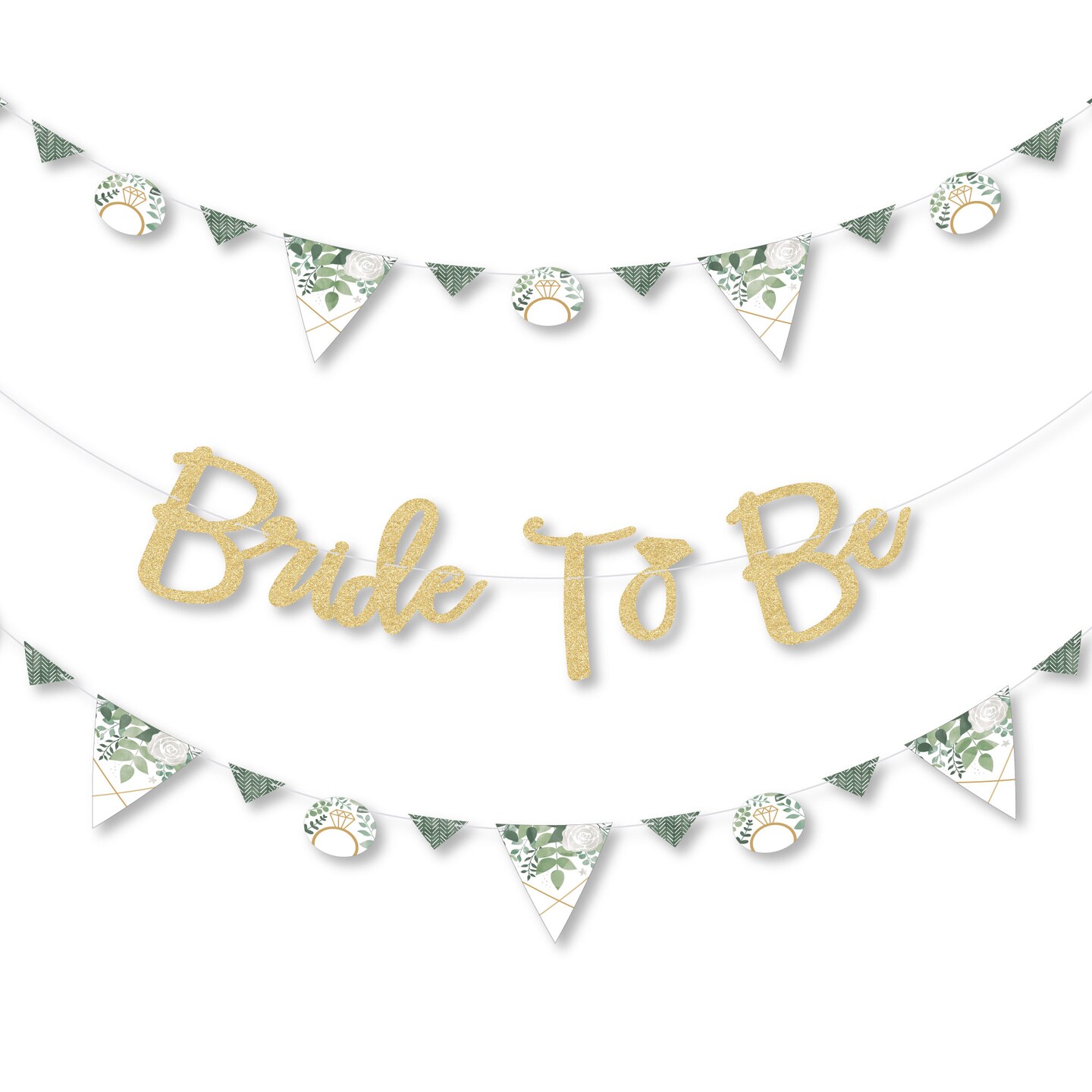 Big Dot of Happiness Boho Botanical Bride - Bridal Shower &#x26; Wedding Party - 36 Banner Cutouts &#x26; No-Mess Real Gold Glitter Bride-To-Be Banner Letters