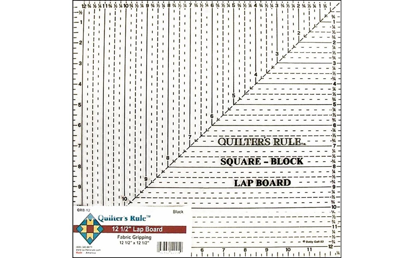 Quilter&#x27;s Rule Lap Board Ruler 12.5&#x22; Square Black