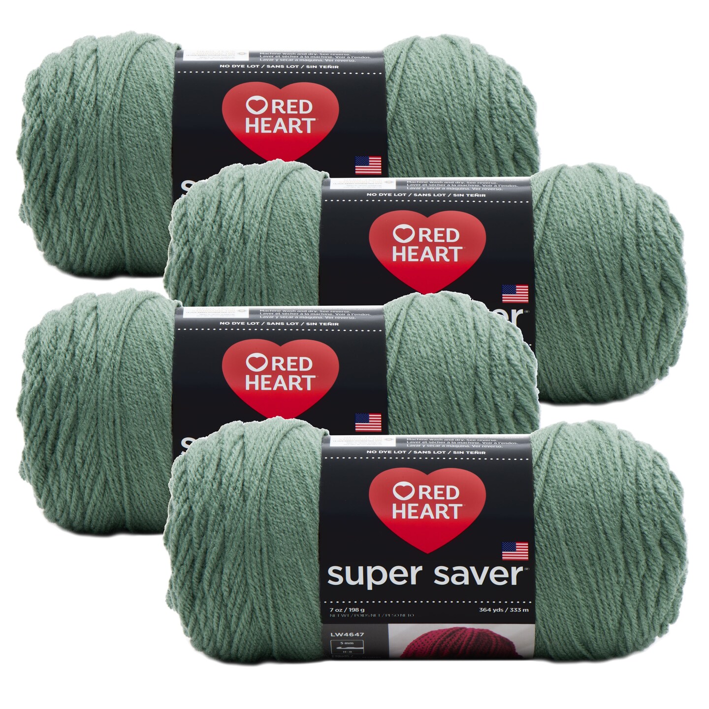 (Pack of 4) Red Heart Super Saver Yarn-Light Sage