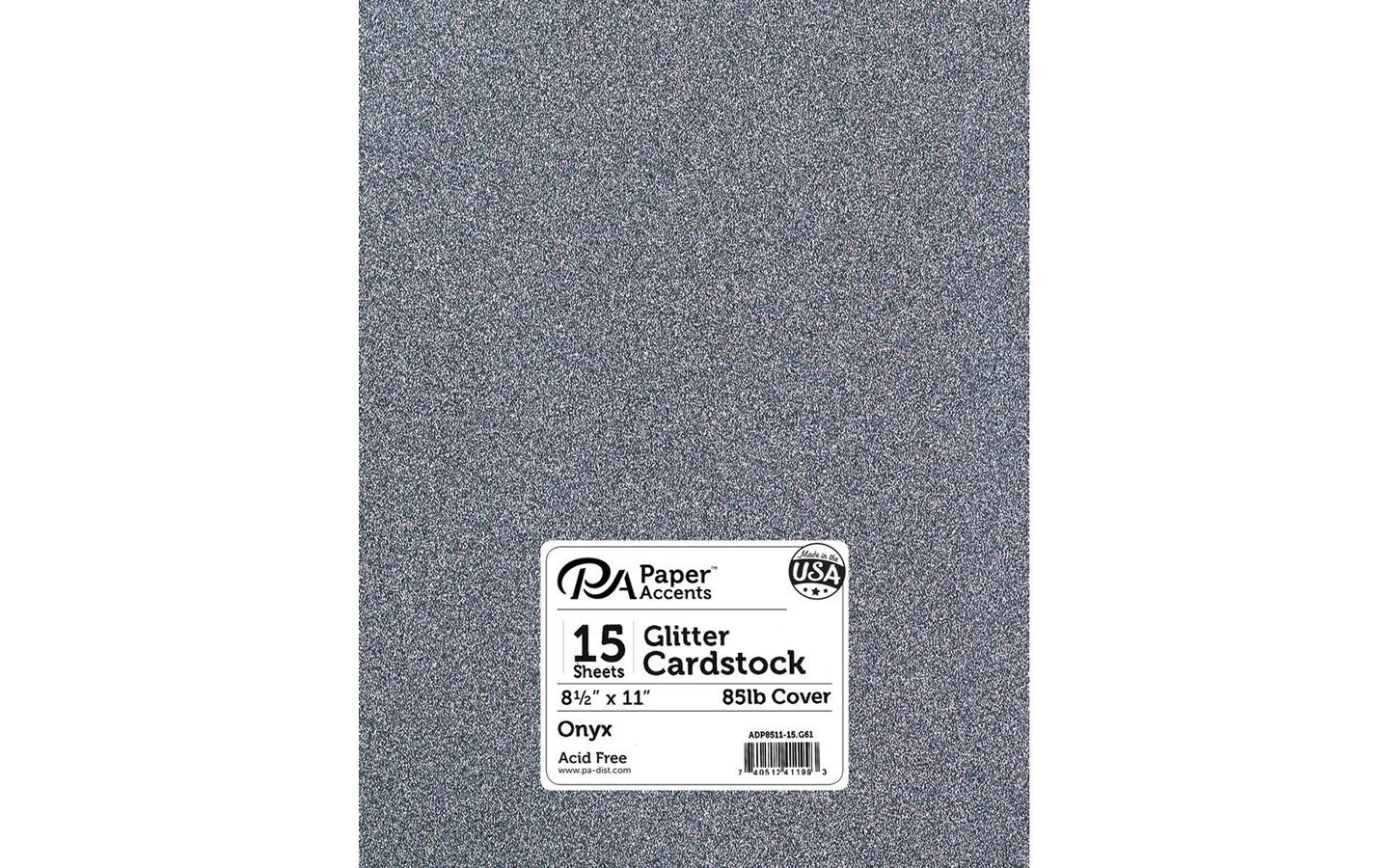 PA Paper Accents Glitter Cardstock 8.5&#x22; x 11&#x22; Onyx, 85lb colored cardstock paper for card making, scrapbooking, printing, quilling and crafts, 15 piece pack