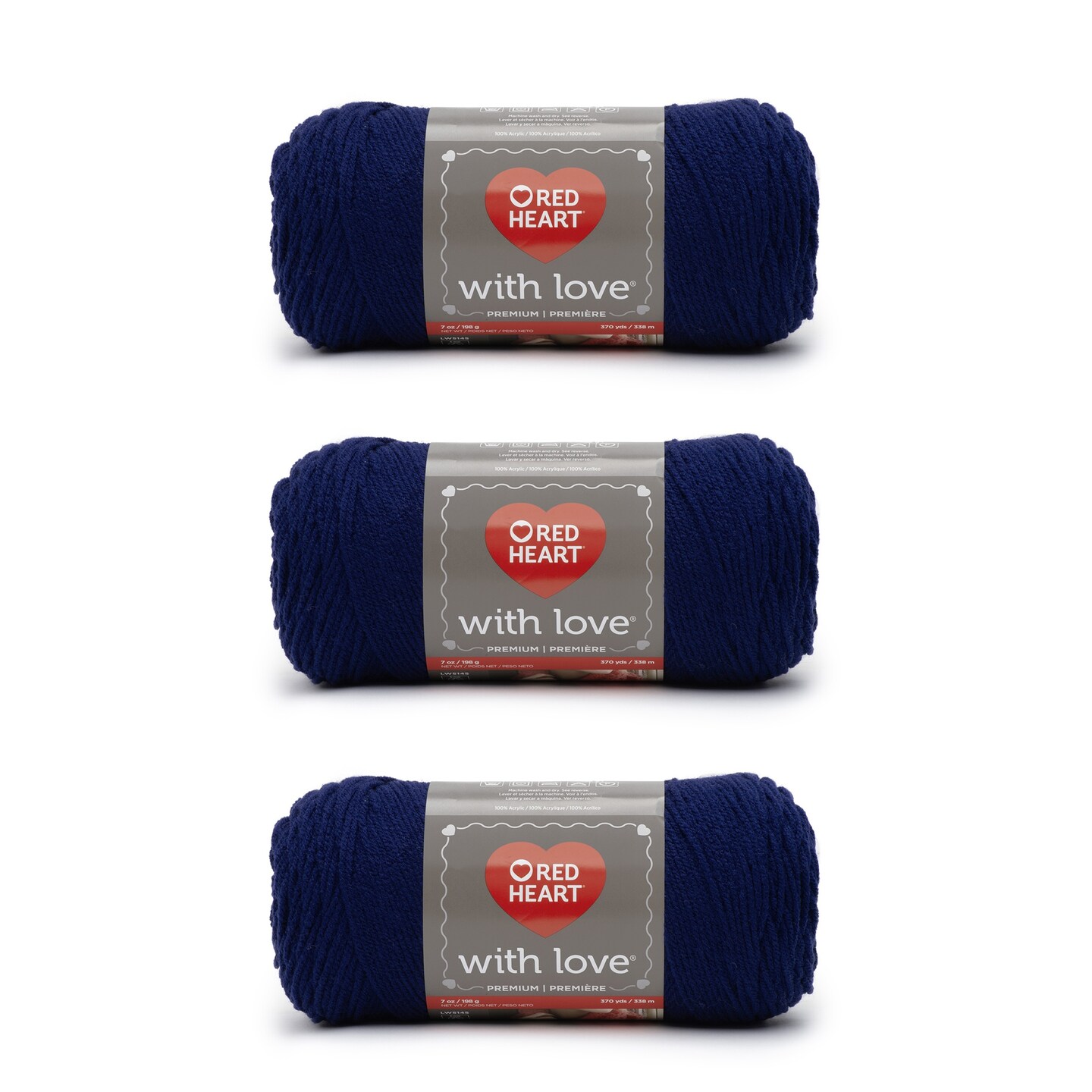 Red Heart With Love Navy Yarn - 3 Pack of 198g/7oz - Acrylic - 4 Medium (Worsted) - 370 Yards - Knitting/Crochet