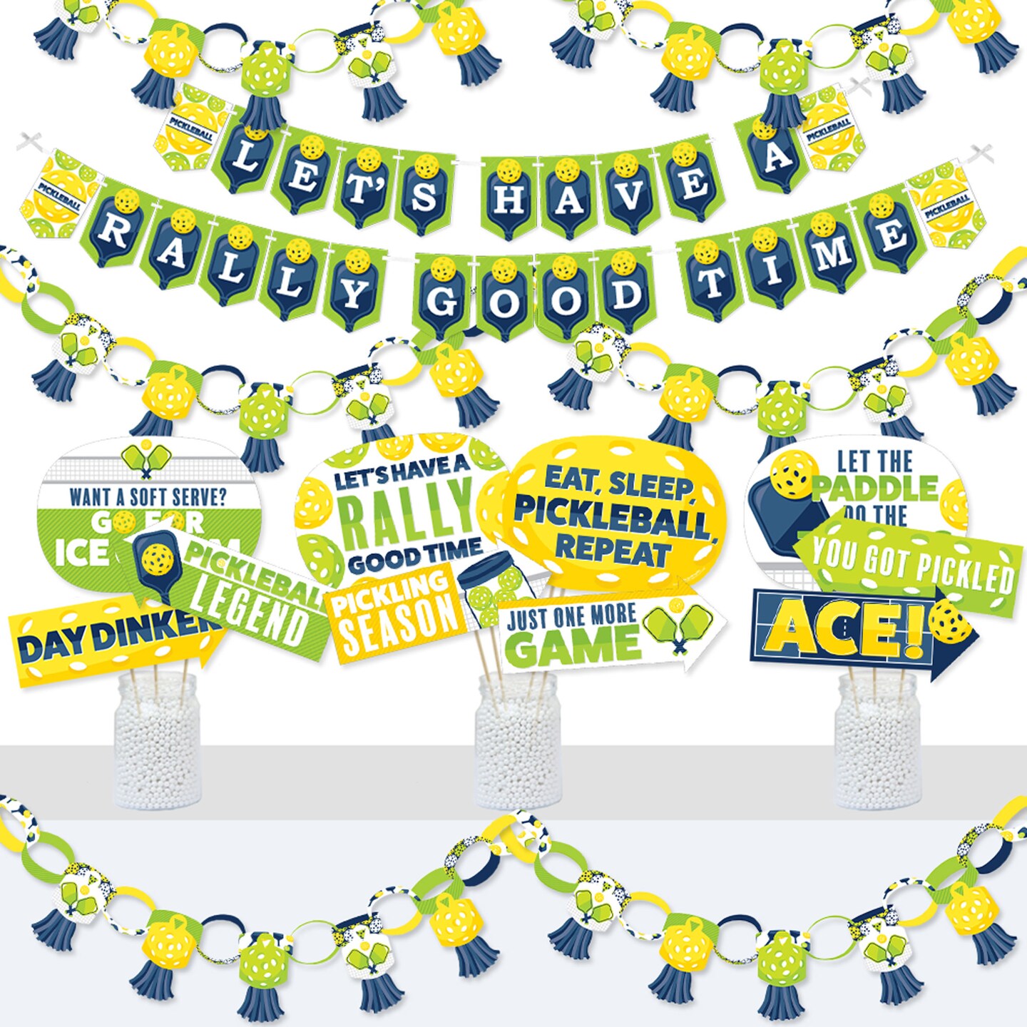 Big Dot of Happiness Let's Rally - Pickleball - Banner and Photo Booth Decorations - Birthday or Retirement Party Supplies Kit - Doterrific Bundle