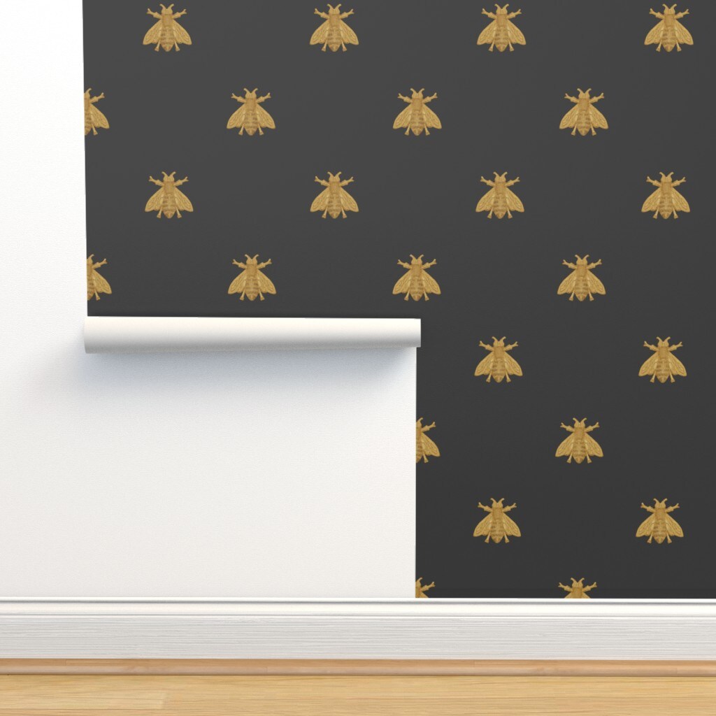 Gold Bee Historical French Napoleon Antique Style Bug Insect Custom Pre-pasted Wallpaper by Spoonflower Pre-Pasted Wallpaper 2FT Wide
