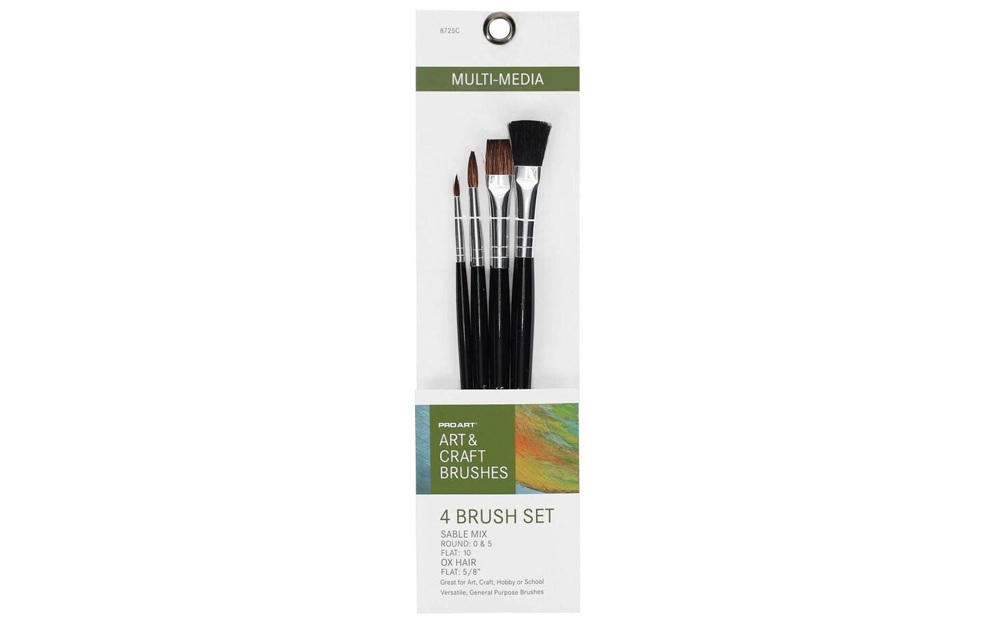 Pro Art Brush Sable Mix Set Flat & Round 4pc, Paint Brushes