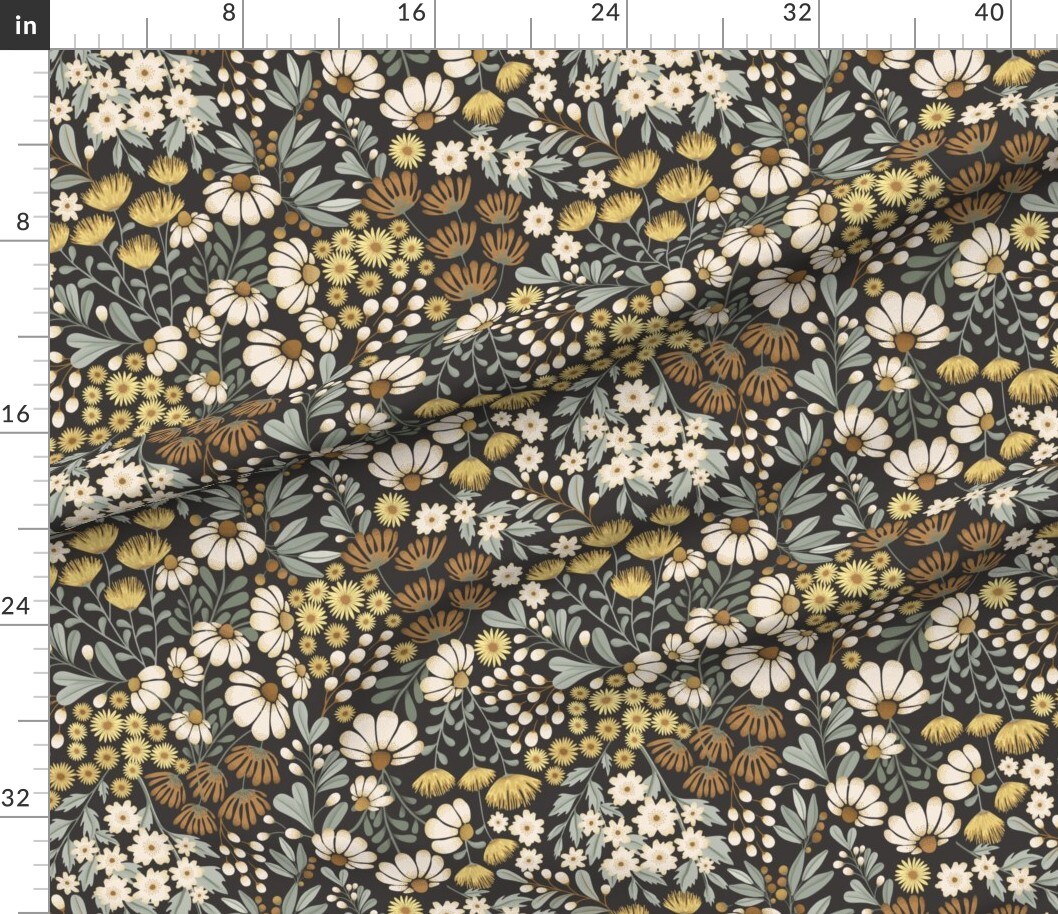 Neutral Floral Earth Tone Sage Green Yellow Garden Bloom Meadow Wildflower Custom Printed Fabric by Spoonflower Various Fabrics by the Yard or Fat Quarter