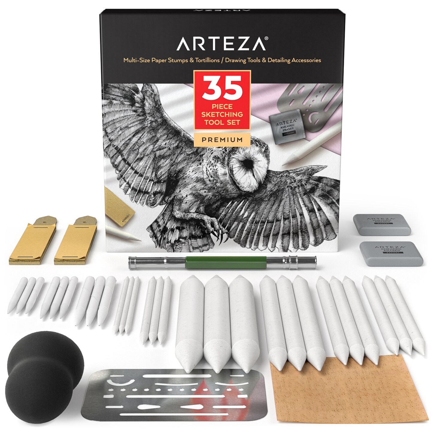 ARTEZA Arteza Professional Drawing Pencils Set- Graphite, Charcoal,  Blenders, Erasers- 33 Pack at