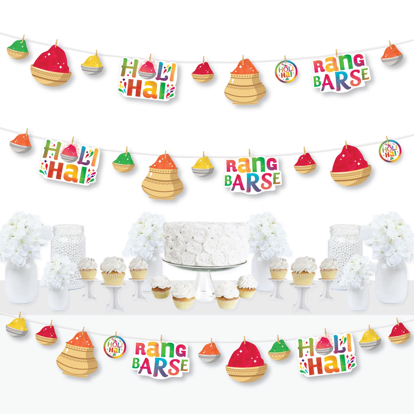 Big Dot of Happiness Holi Hai - Festival of Colors Party DIY Decorations - Clothespin Garland Banner - 44 Pieces