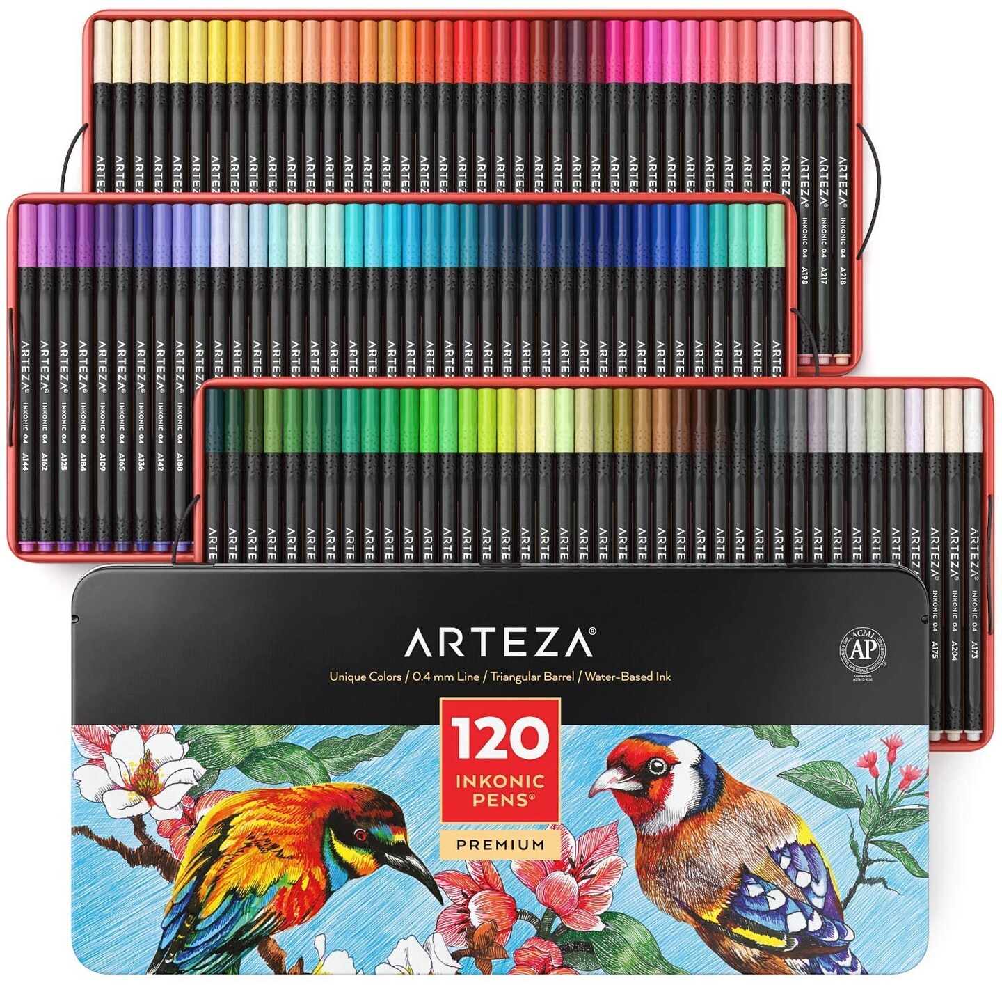Arteza Fineliner Colored Pens Set, Inkonic, Fine Line, 0.4mm Tips, Assorted Colors - 120 Pack