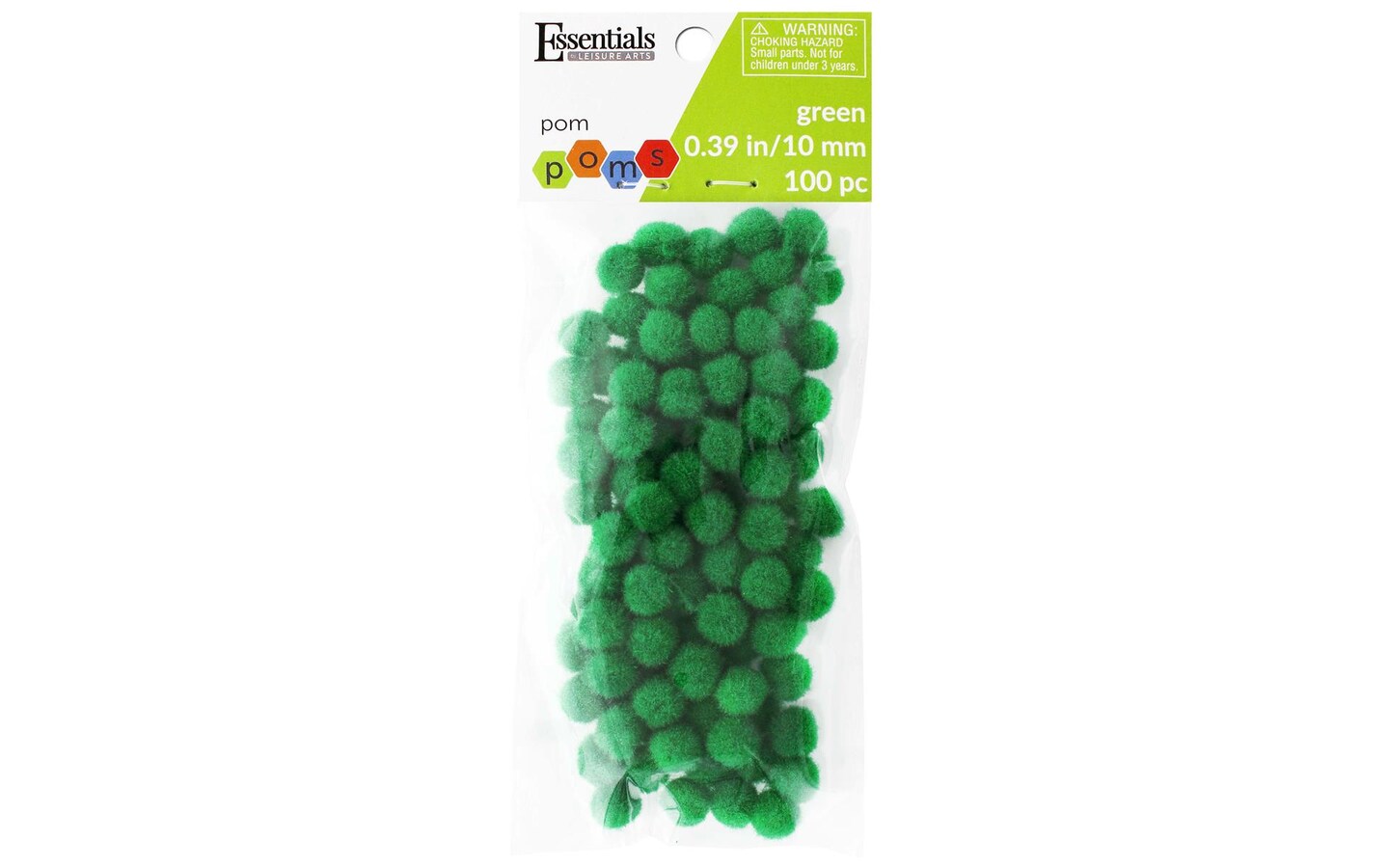 Essentials by Leisure Arts Pom Poms - Green -10mm - 100 piece pom poms arts  and crafts - colored pompoms for crafts - craft pom poms - puff balls for