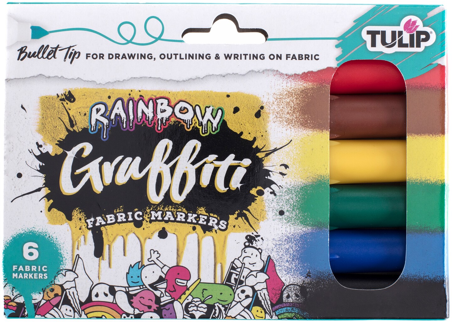 Tulip Graffiti Fabric Markers 6/Pkg-Rainbow - Bullet Tip