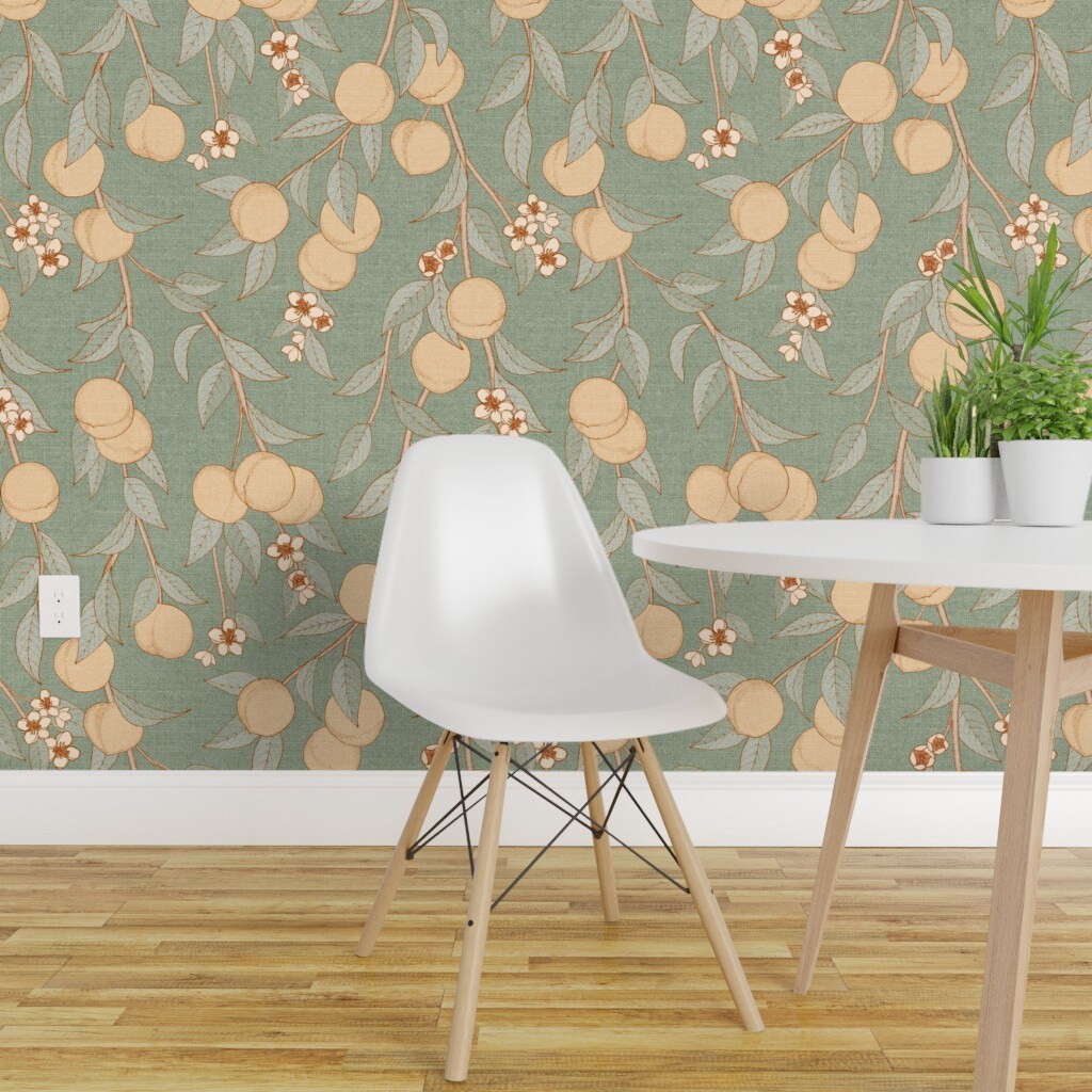 Pre-Pasted Wallpaper 2FT Wide Vintage Peaches Branches Fruit Trees ...