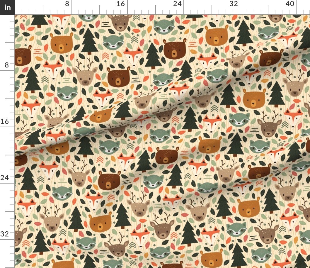 Various Fabrics by the Yard or Fat Quarter Woodland Creatures Animals Animal Creature Nursery Rustic Forest Cute Kids Room Pine Trees Neutral Custom Printed Fabric by Spoonflower