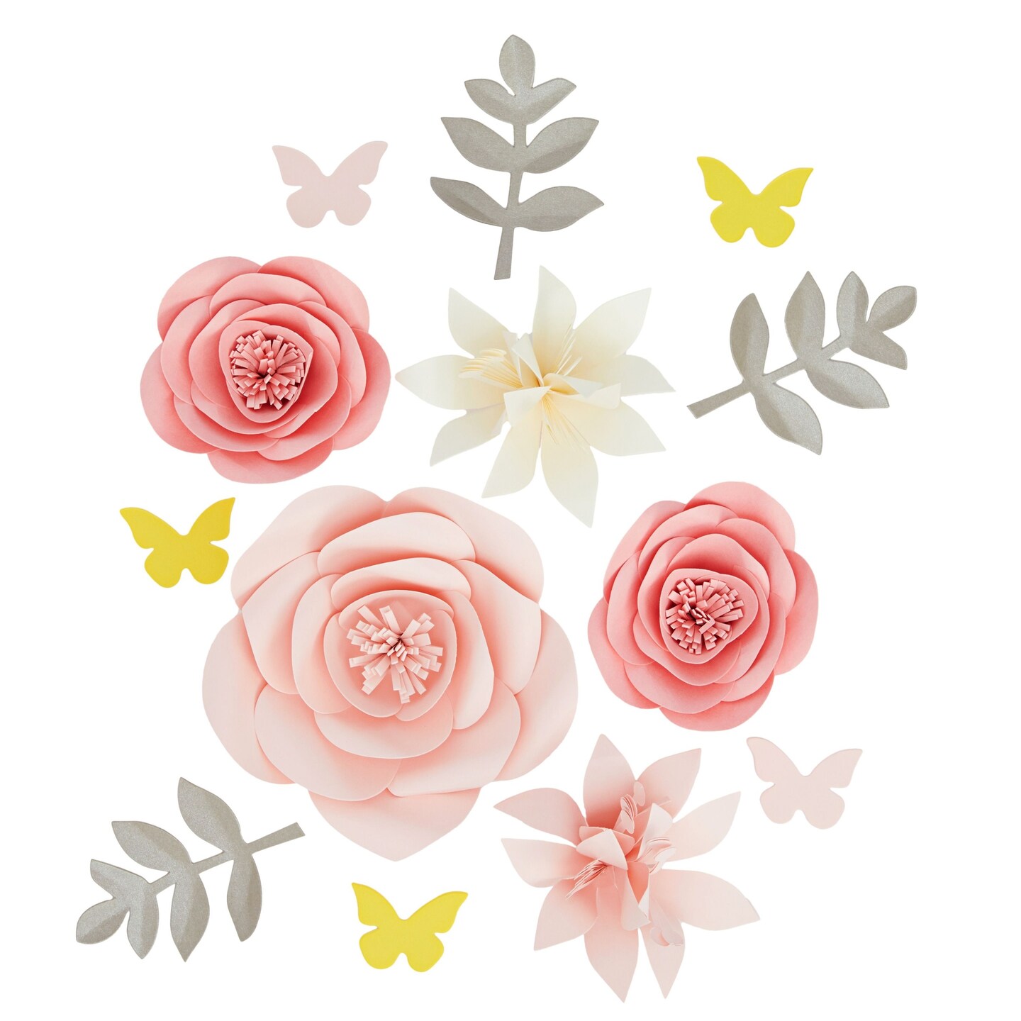 Farmlyn Creek 13 Pieces 3D Paper Flowers Decorations For Wall Decor, Pink Floral Ornamentation with Lilies, Butterflies, Quick and Easy-Install Elegant Flower Wall Decor for Home Improvement