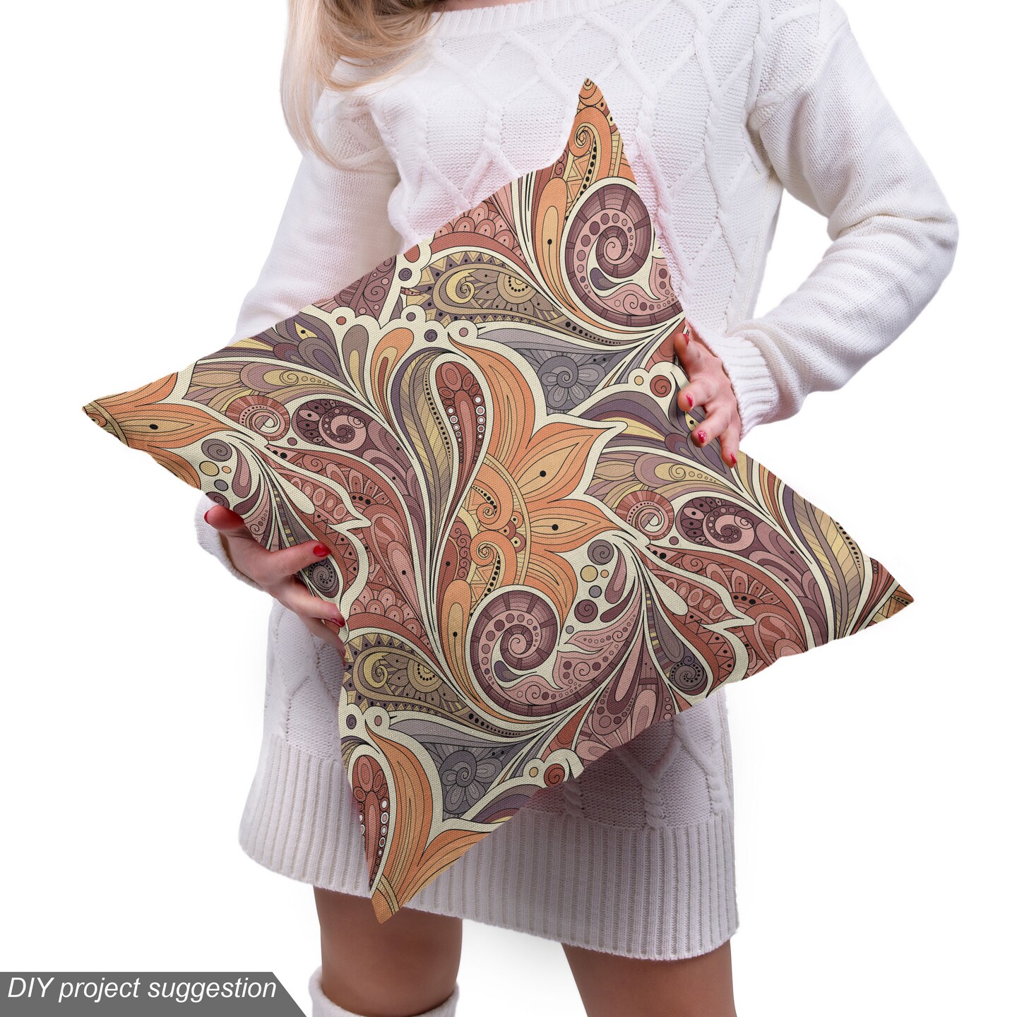 Ambesonne Floral Fabric by The Yard, Traditional Paisley Leaf Pattern with Persian Details Colorful Boho Design, Decorative Fabric for Upholstery and Home Accents, 5 Yards, Orange Mauve