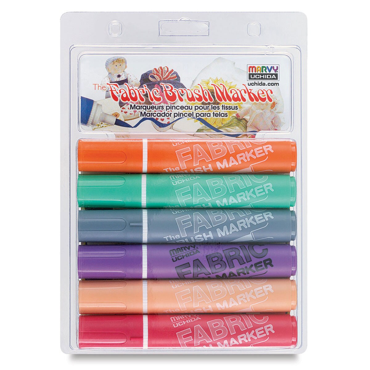Marvy Fabric Brush Markers - Decorating Colors, Set of 6