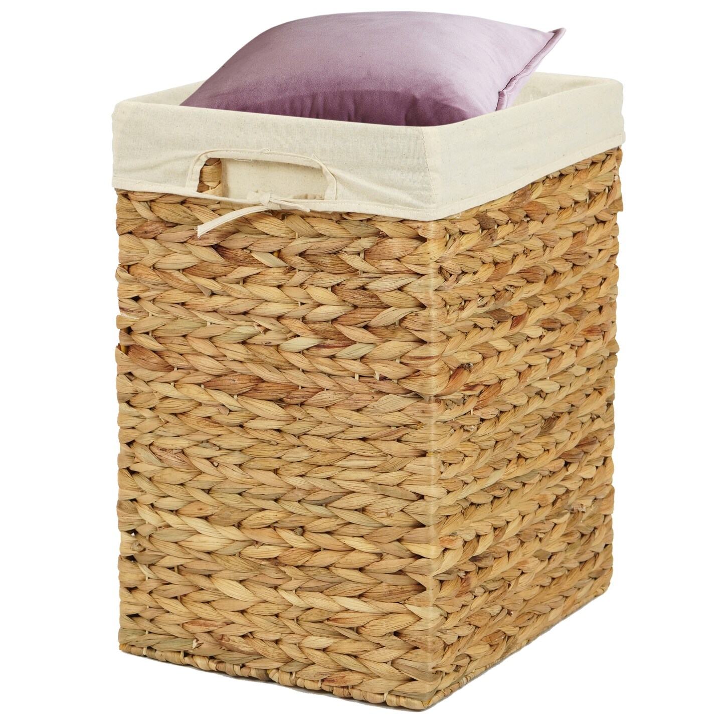 Handmade Rectangular Water Hyacinth Wicker Laundry Hamper with Lid Natural