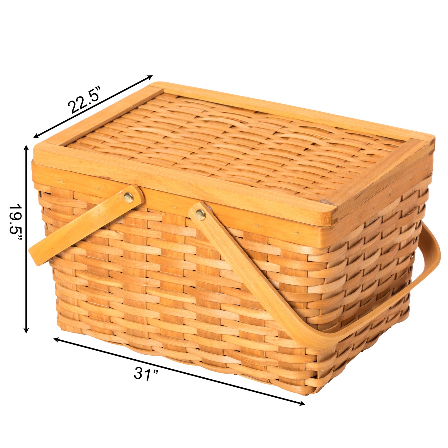Woodchip Picnic Storage Basket with Cover and Movable Handles
