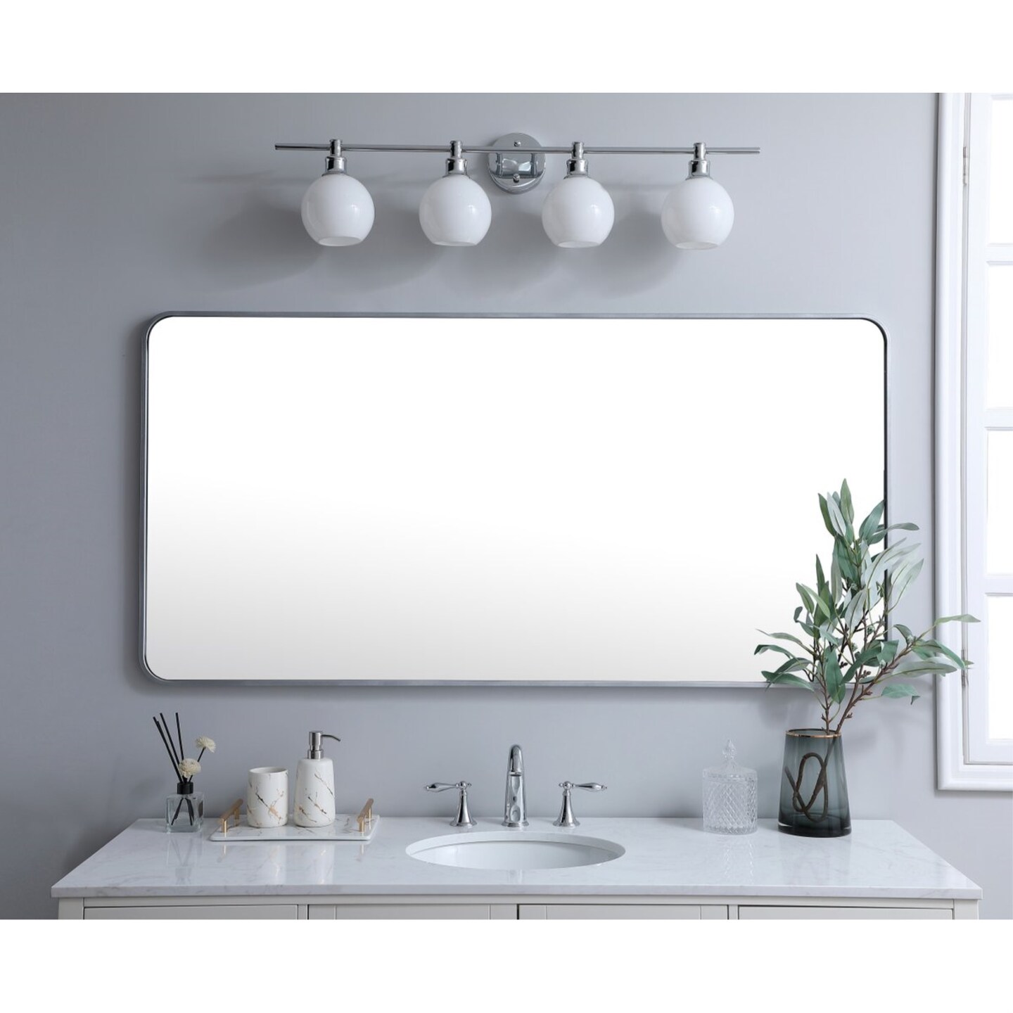 Soft corner metal rectangular mirror 30x60 inch in Silver Mirrors