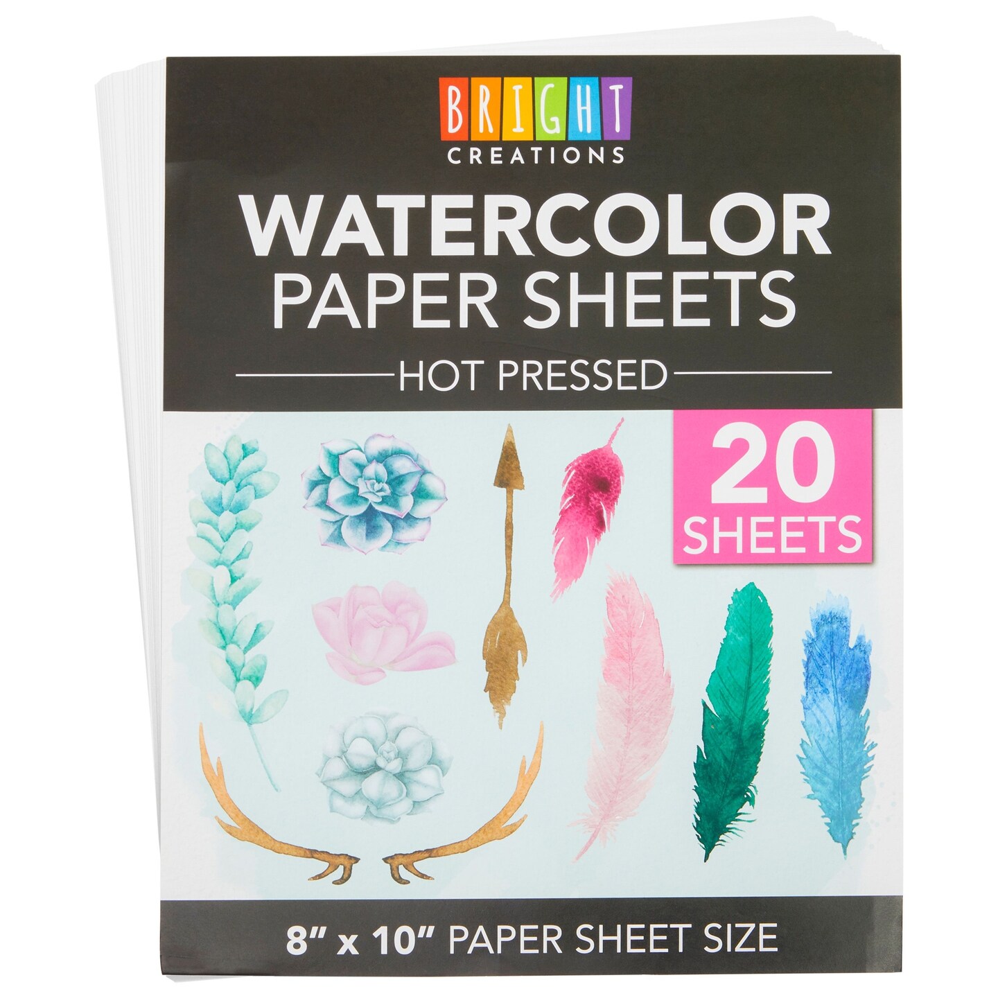 Hot Press Watercolor Paper, 140lb/300gsm Cotton Paper for Students and Artists (8x10 in, 20 Sheets)