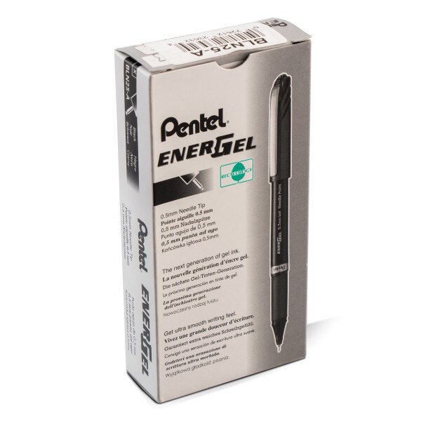 EnerGel NV Liquid Gel Pen, (0.5mm) Needle Tip, Fine Line Capped, Black Ink