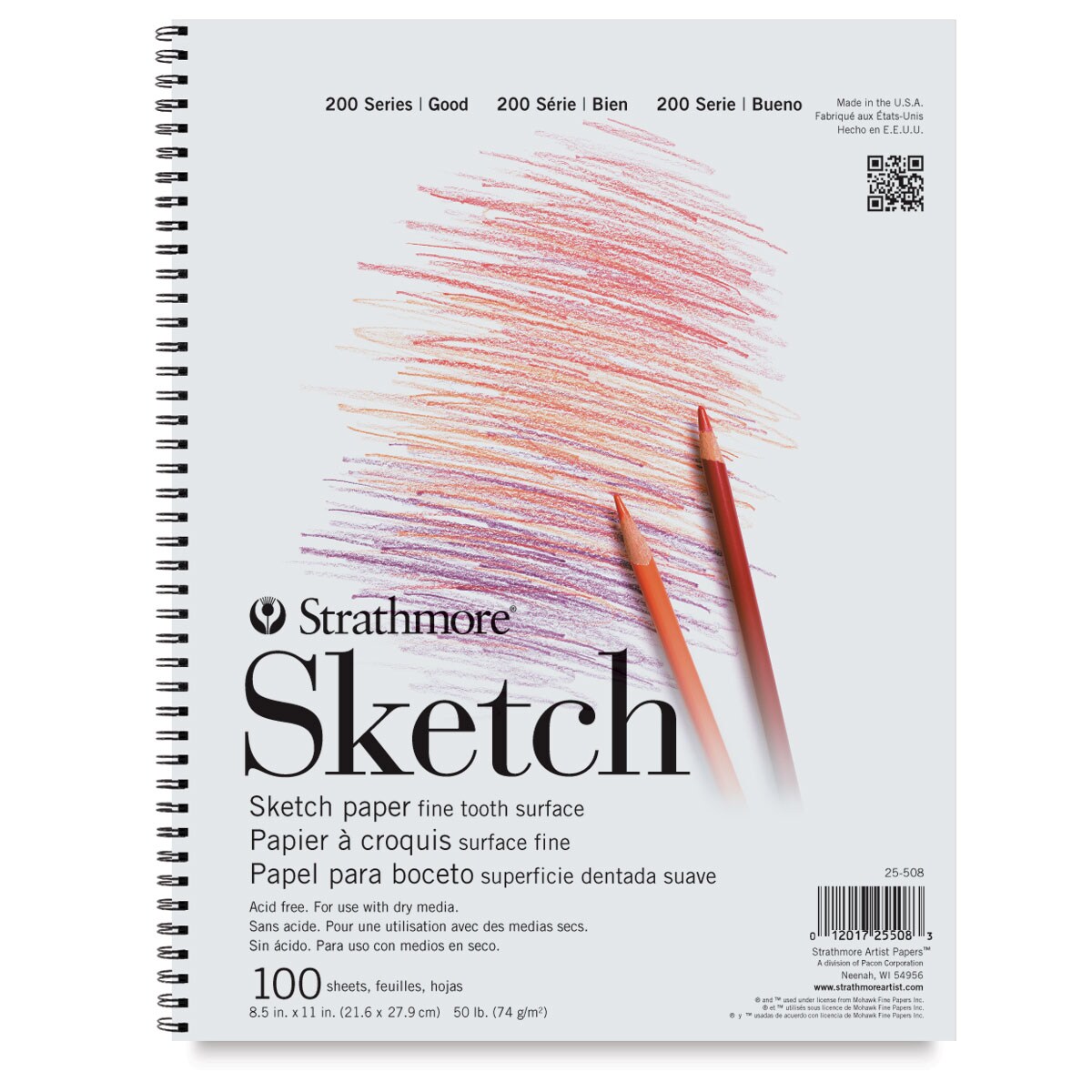 Strathmore 200 Series Sketch Pad - 8-1/2" x 11", Wire Bound, Side, 100 Sheets