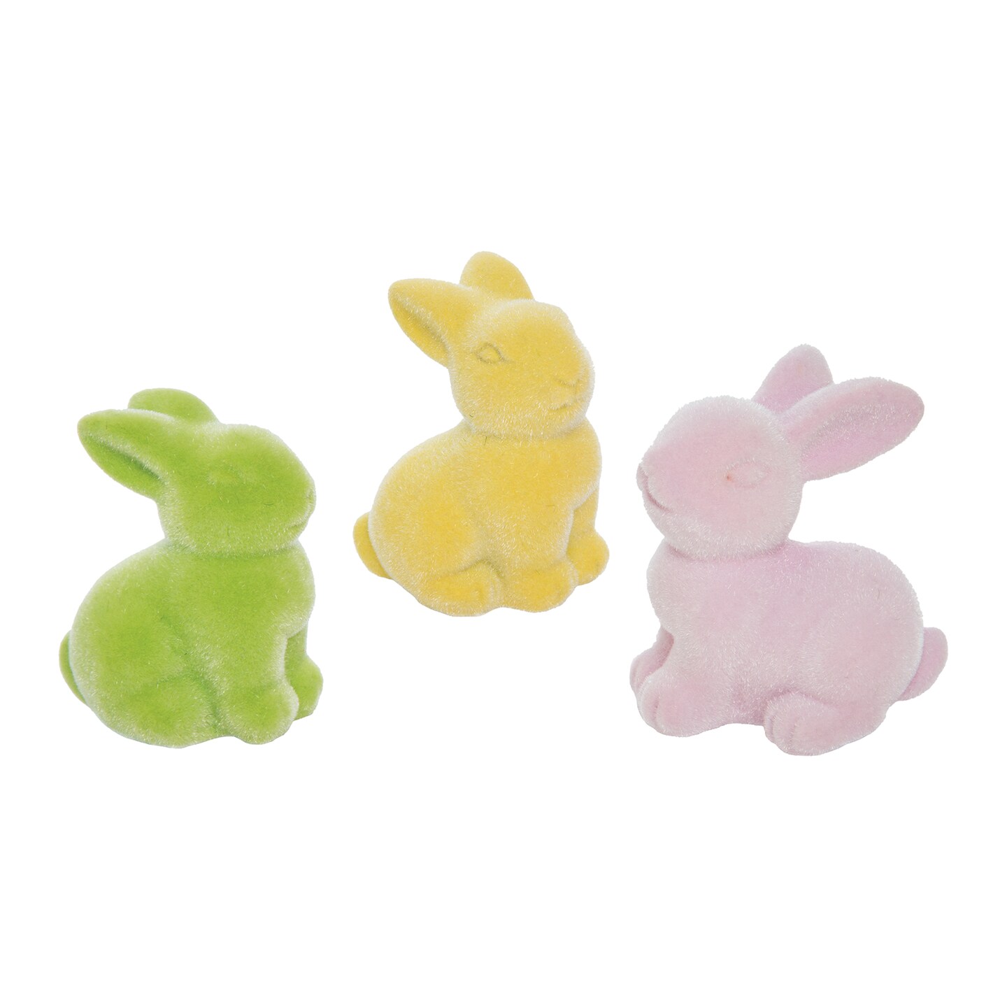 Pastel Green Yellow Pink Flocked Easter Bunny Figurines A/3