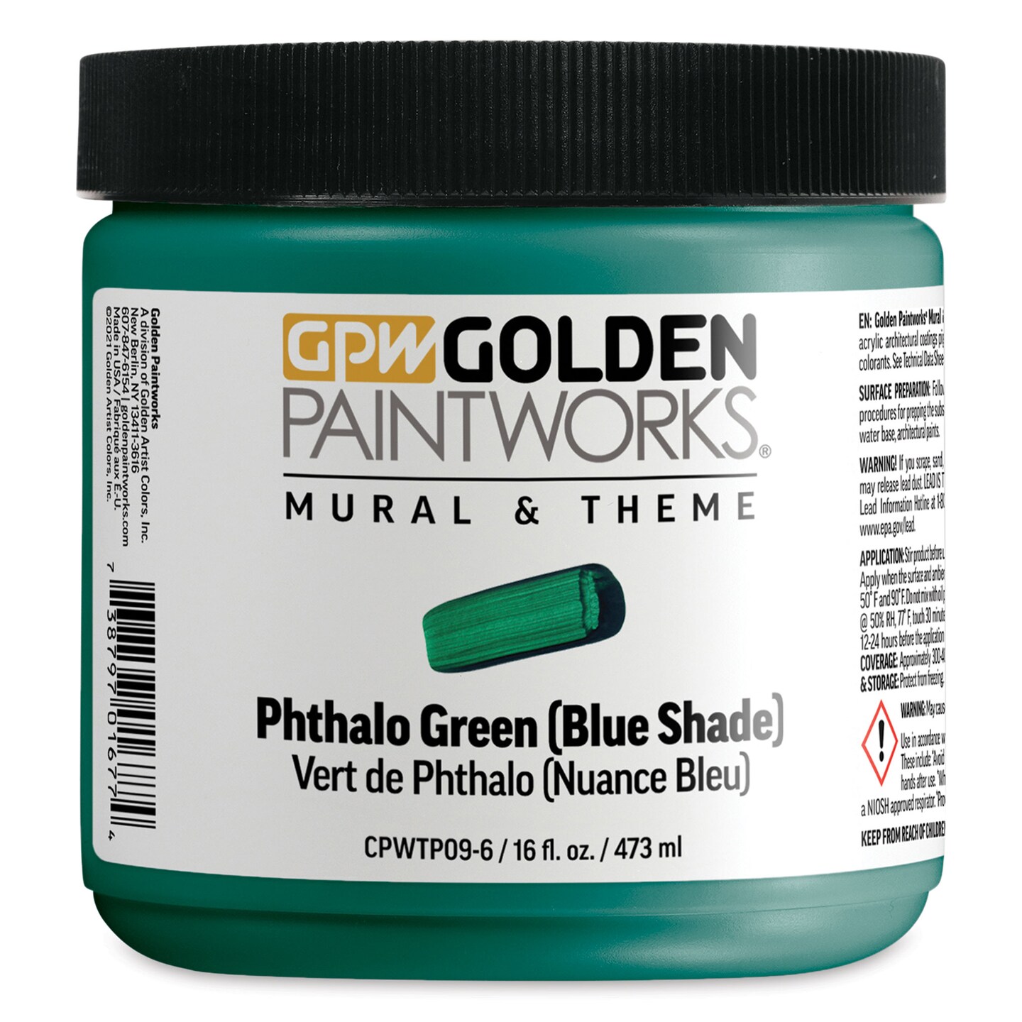 Golden Paintworks Mural and Theme Acrylic Paint - Phthalo Green (Blue Shade), 16 oz, Jar