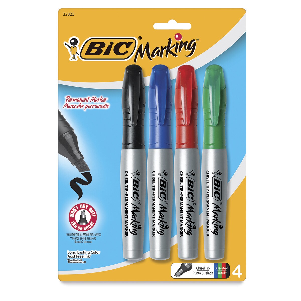 Bic Mark-It Color Collection Permanent Markers - Assorted Colors, Chisel Tip, Set of 4