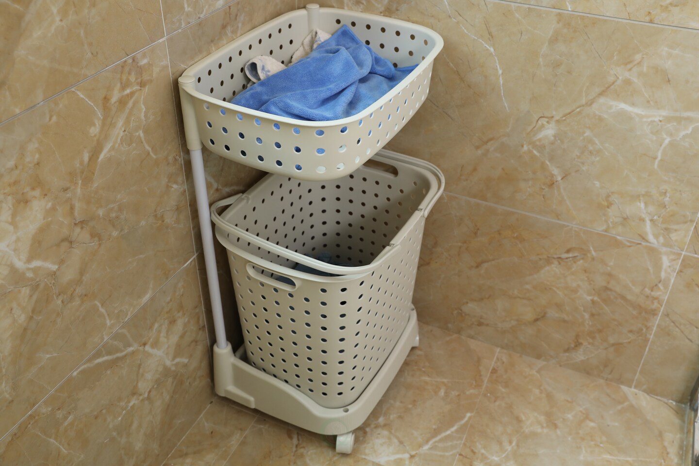 2 Tier Plastic Laundry Basket with Wheels