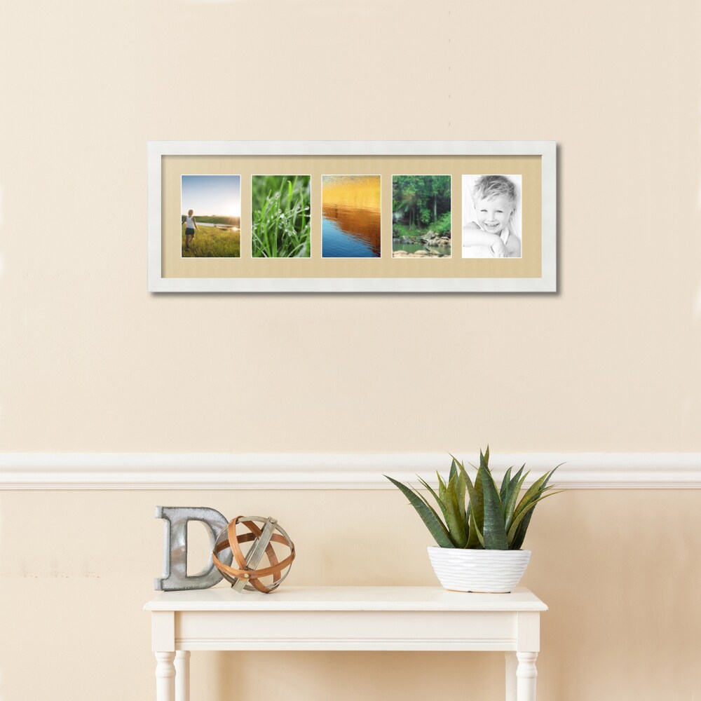 ArtToFrames Collage Photo Picture Frame with 5 - 5x7 inch Openings, Framed in White with Over 62 Mat Color Options and Plexi Glass (CSM-3966-152)
