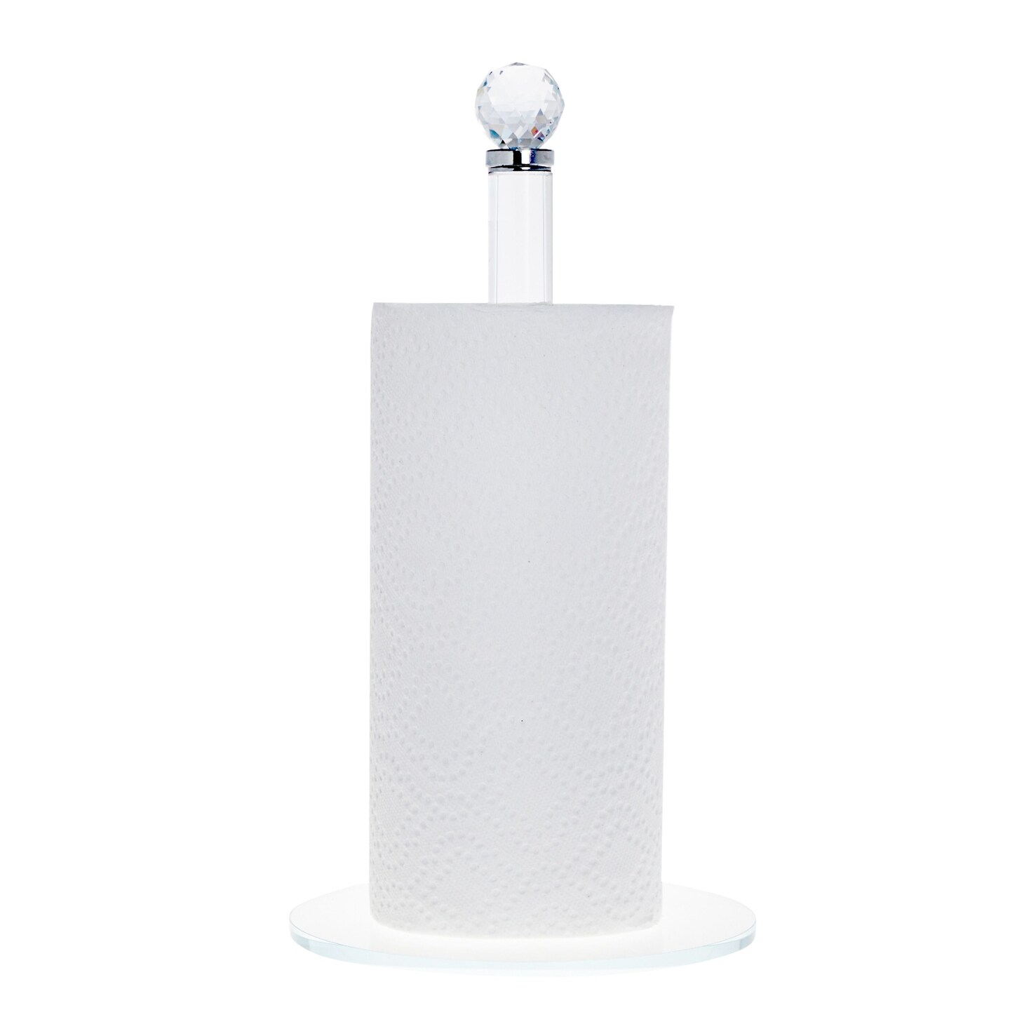 Crystal Paper Towel Holder Stand for Kitchen Countertops, Tall Clear Roll Dispenser (15.2 x 8.5 In)
