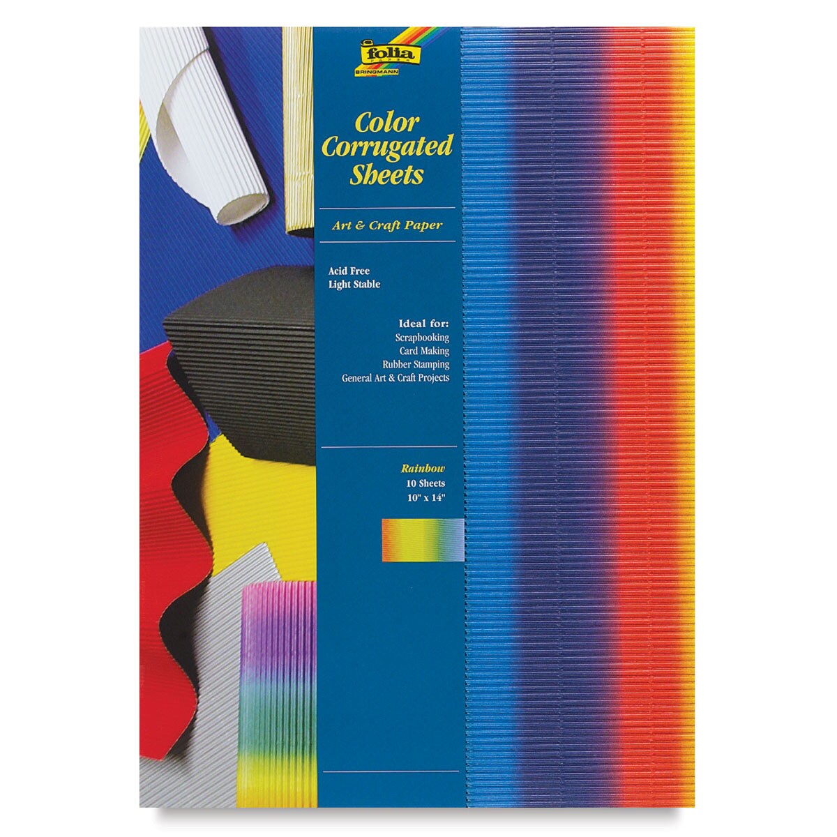 Folia Corrugated Papers - 9-3/4&#x22; x 13-3/4&#x22;, Rainbow, Pkg of 10