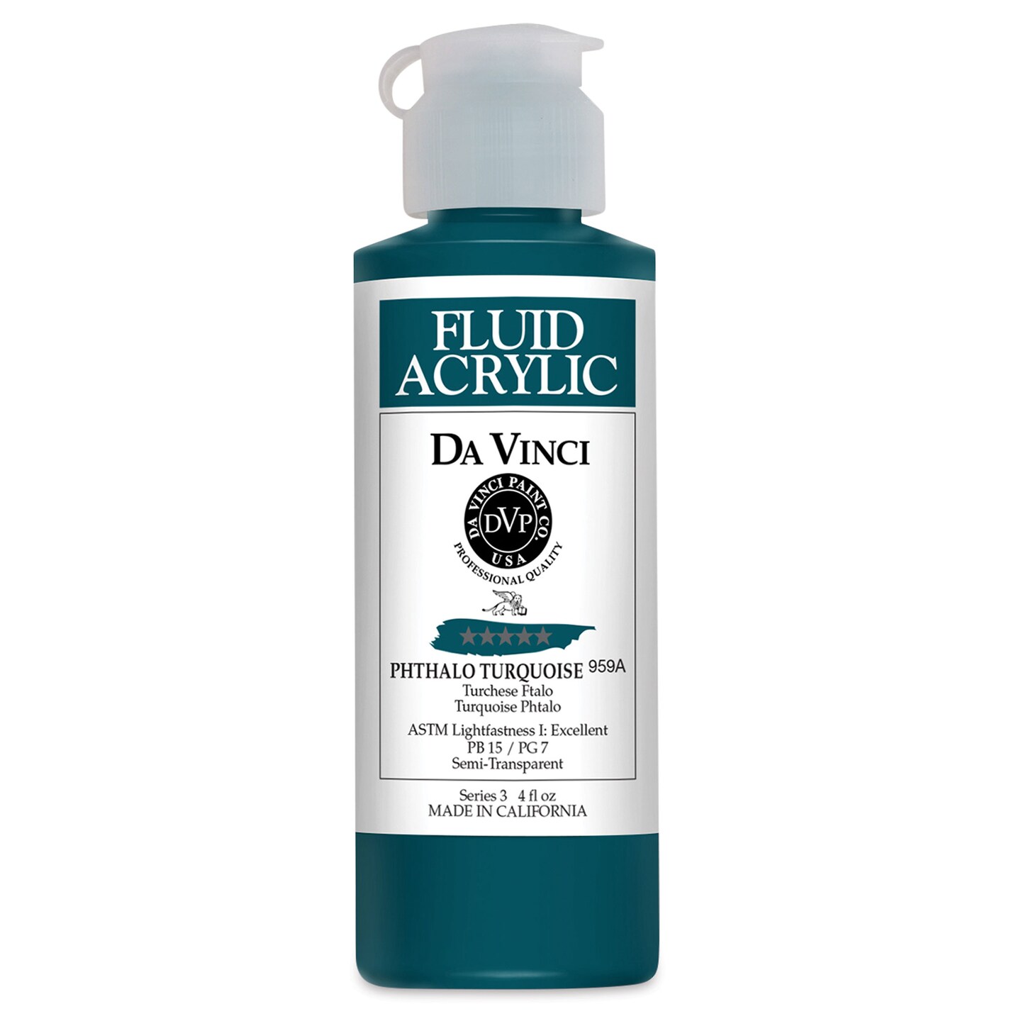 Da Vinci Fluid Acrylics - Phthalo Turquoise, 4 oz bottle